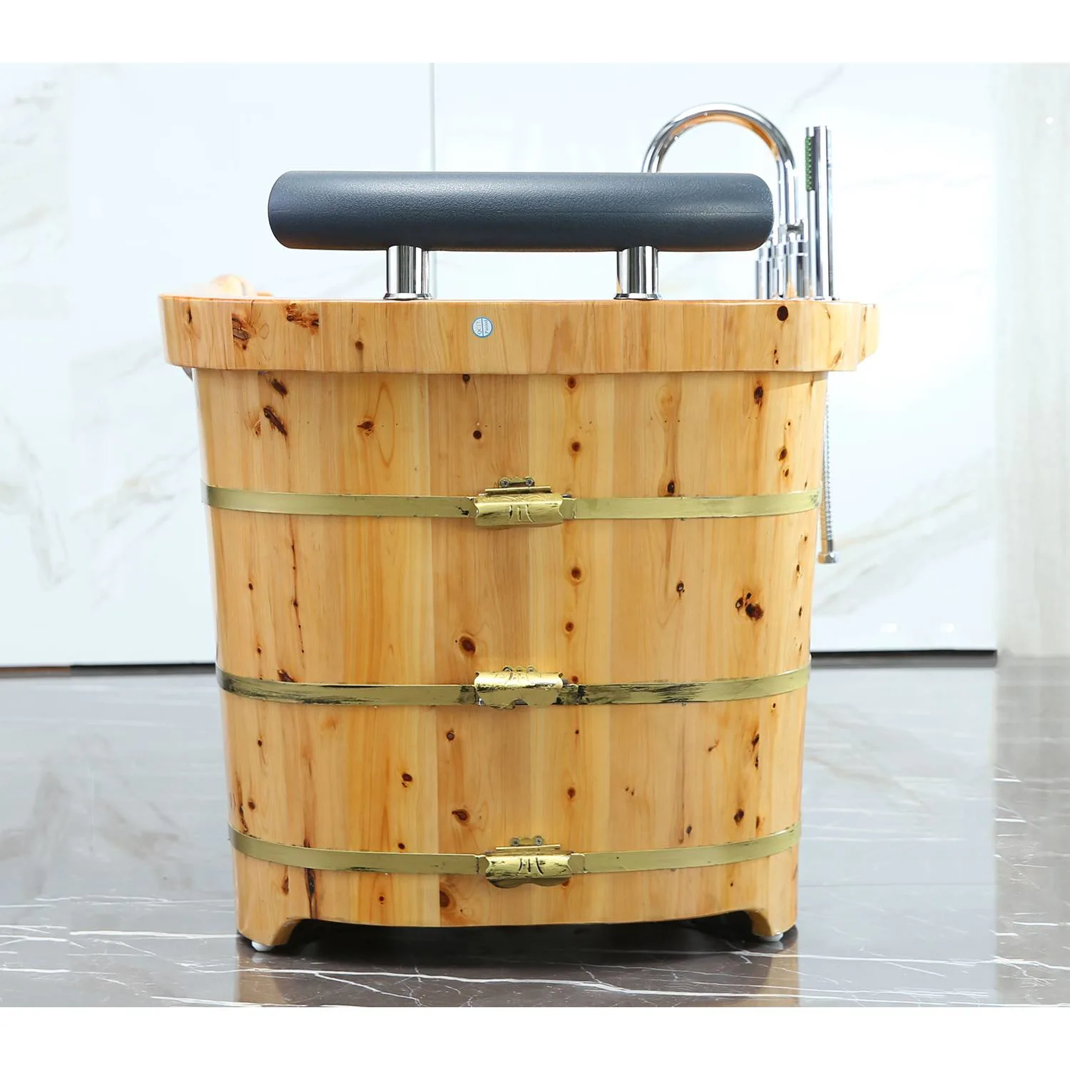 ALFI AB1136 61 inch Cedar Free Standing Bathtub With Chrome Tub Filler - image 2