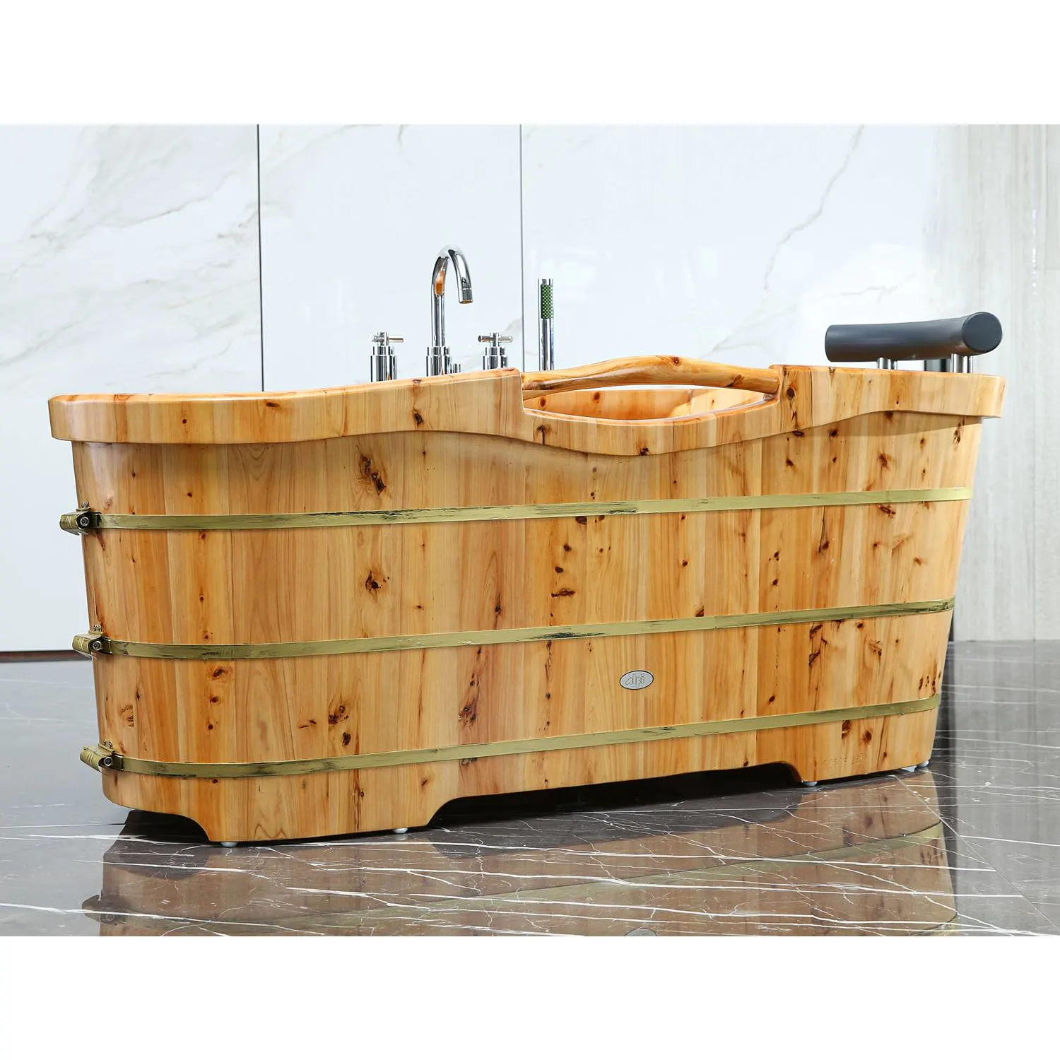 ALFI AB1136 61 inch Cedar Free Standing Bathtub With Chrome Tub Filler - image 6