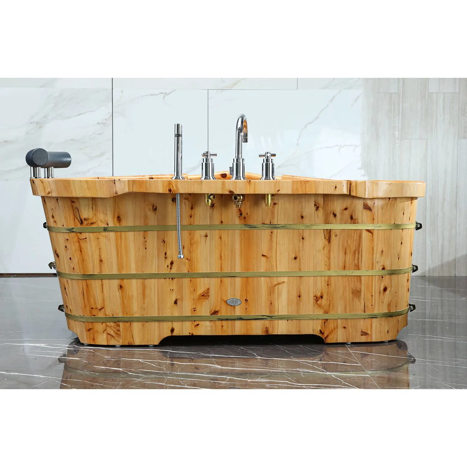 ALFI AB1136 61 inch Cedar Free Standing Bathtub With Chrome Tub Filler - image 8