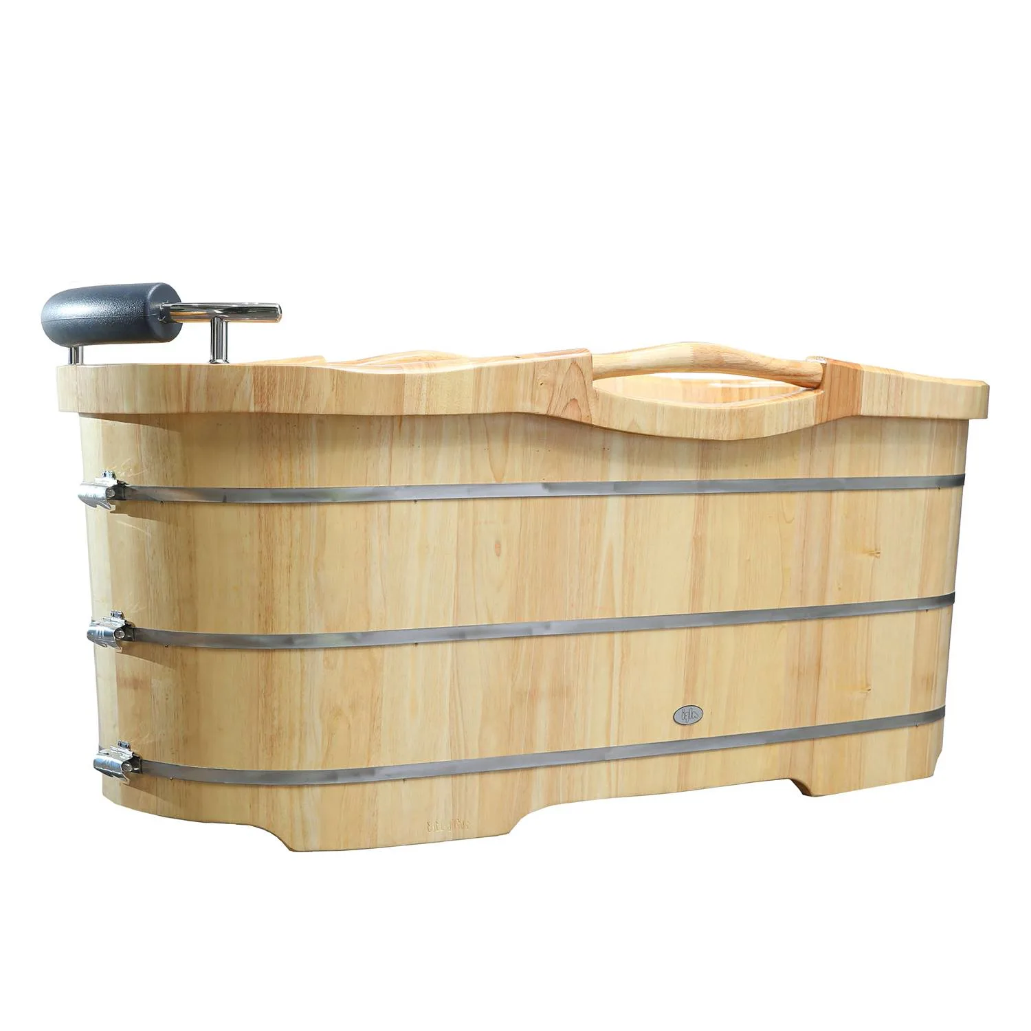 ALFI AB1163 61 inch Wooden Free Standing Bathtub With Cushion Headrest