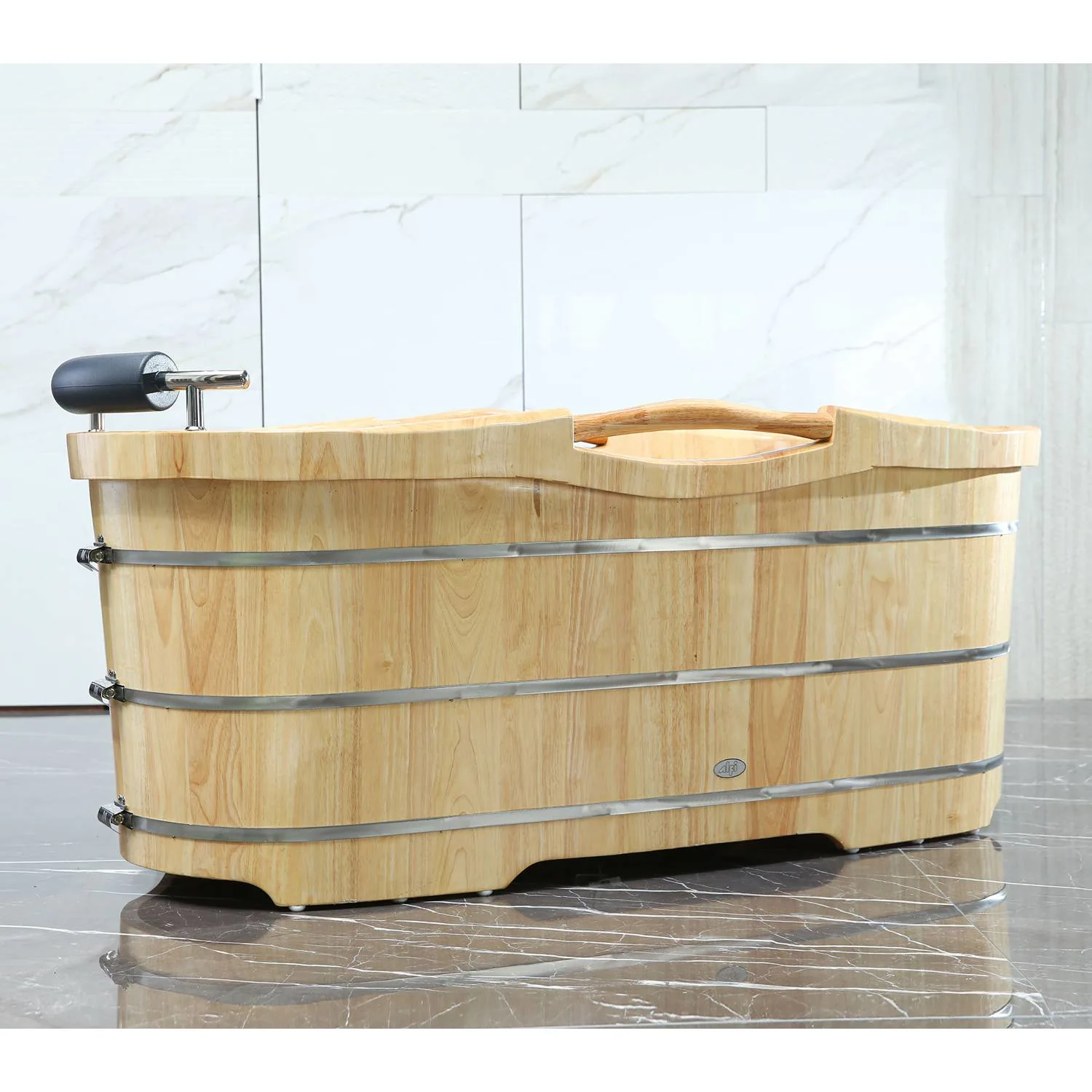 ALFI AB1163 61 inch Wooden Free Standing Bathtub With Cushion Headrest - image 4