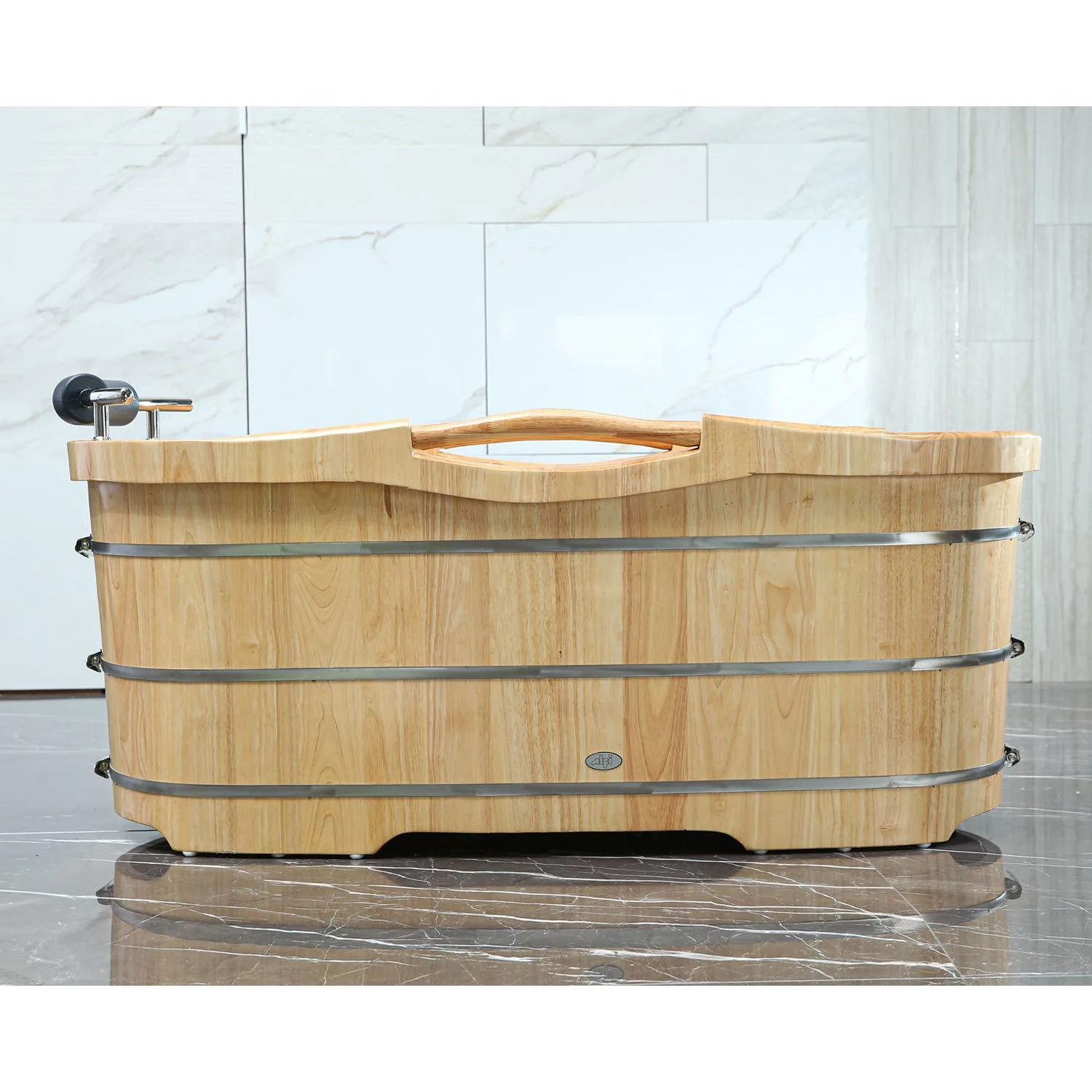 ALFI AB1163 61 inch Wooden Free Standing Bathtub With Cushion Headrest - image 6