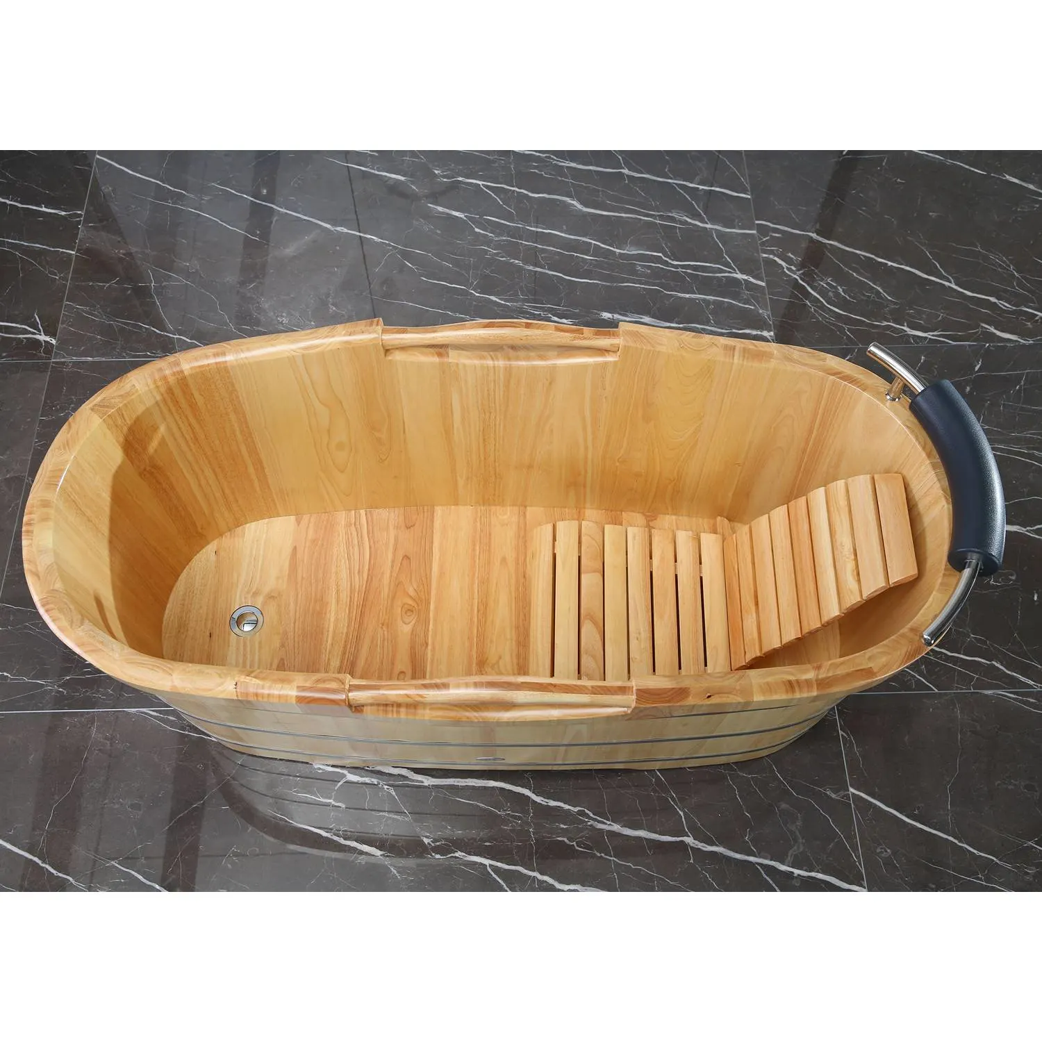 ALFI AB1163 61 inch Wooden Free Standing Bathtub With Cushion Headrest - image 8