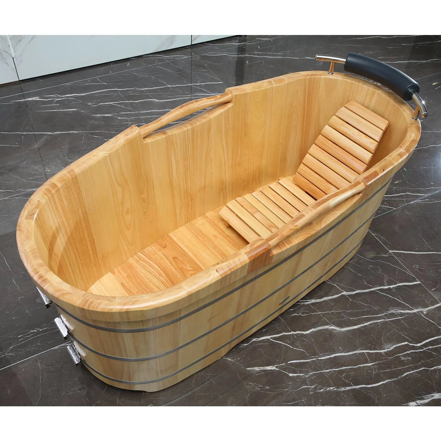 ALFI AB1163 61 inch Wooden Free Standing Bathtub With Cushion Headrest - image 9