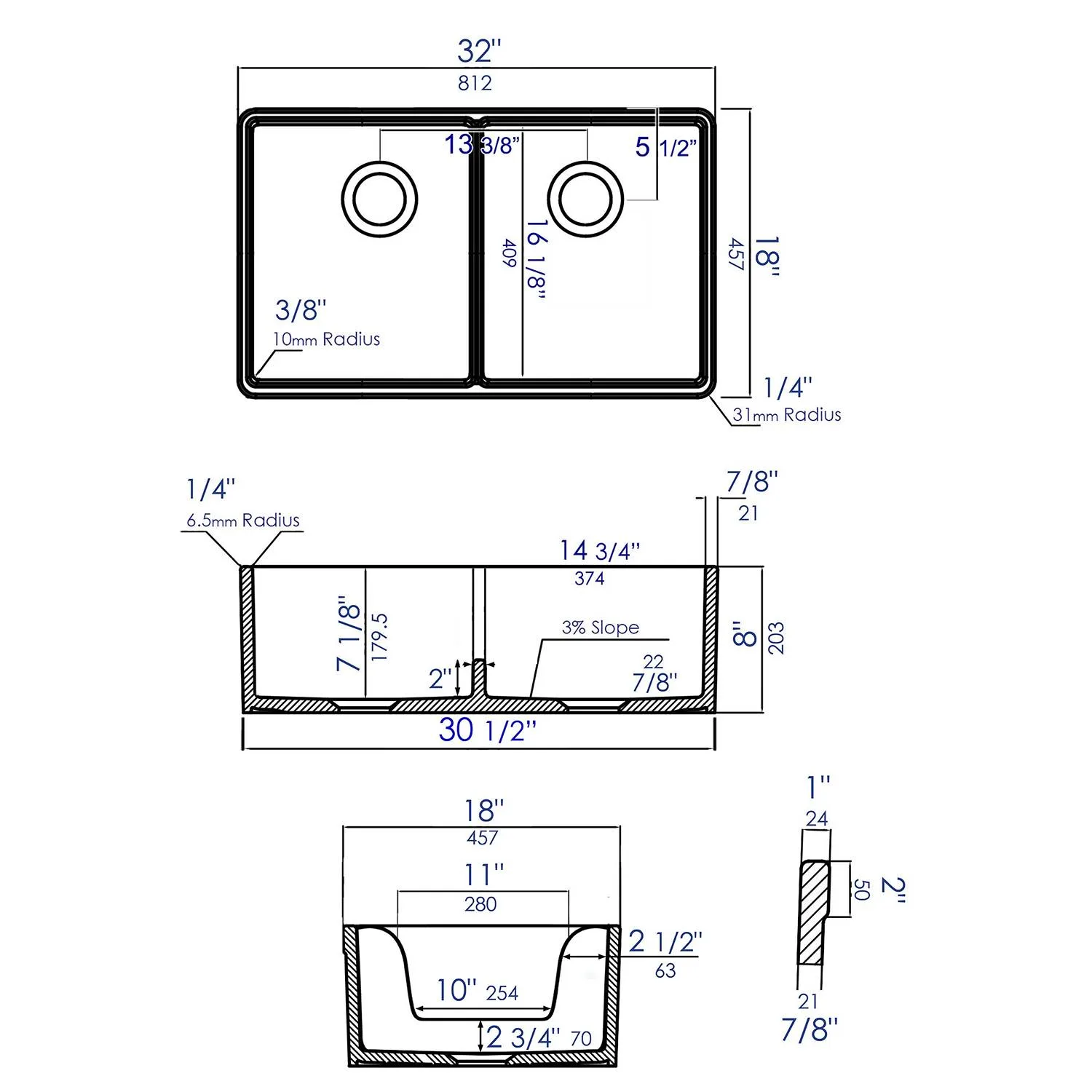 ALFI AB5123 32 inch Double Bowl Short Fireclay Farm Kitchen Sink - image 10