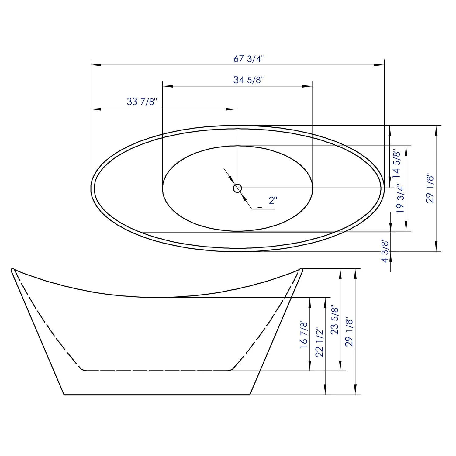 ALFI AB8803 68 inch Acrylic Oval Free Standing Soaking Bathtub - image 5