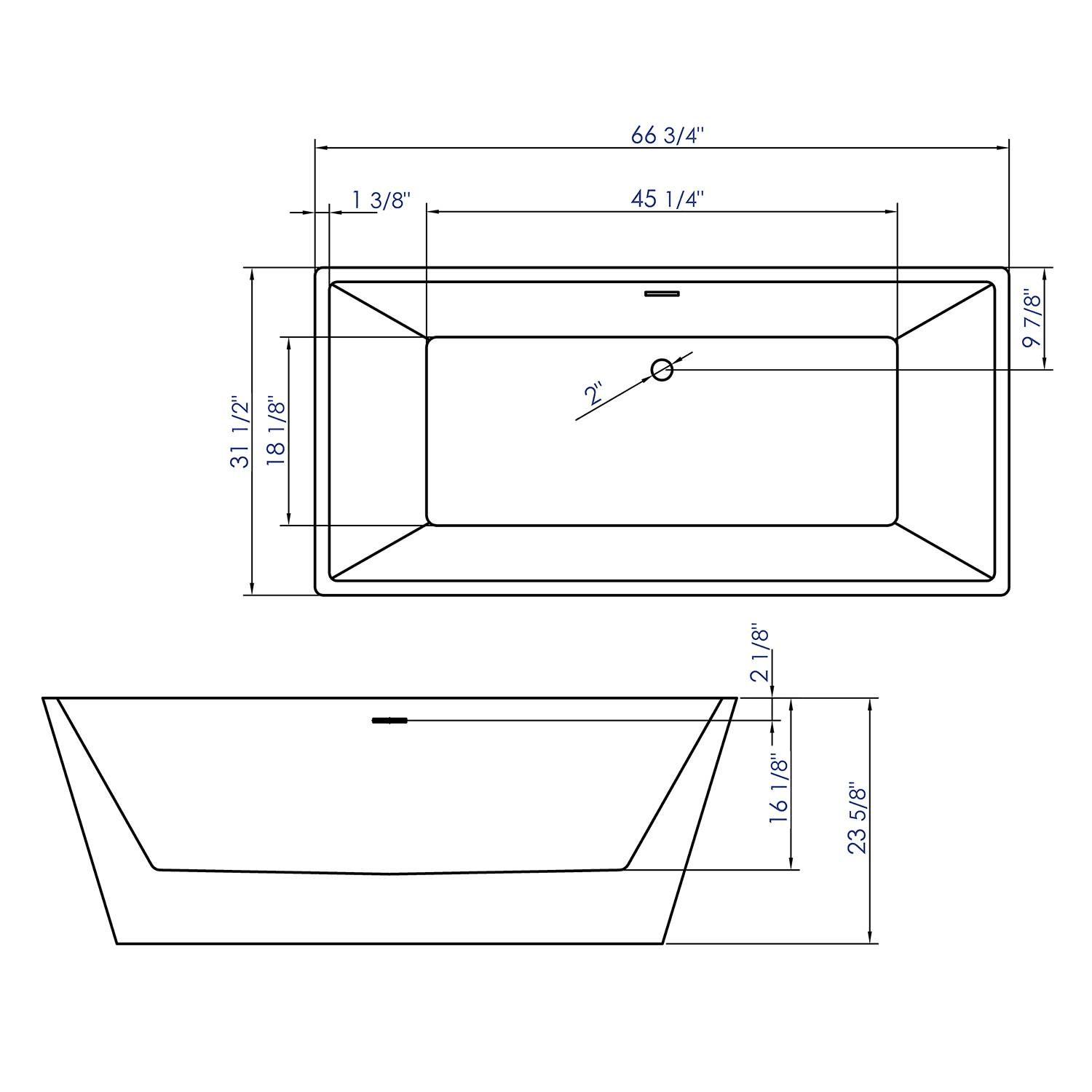 ALFI AB8832 67 inch Acrylic Rectangular Free Standing Soaking Bathtub - image 3