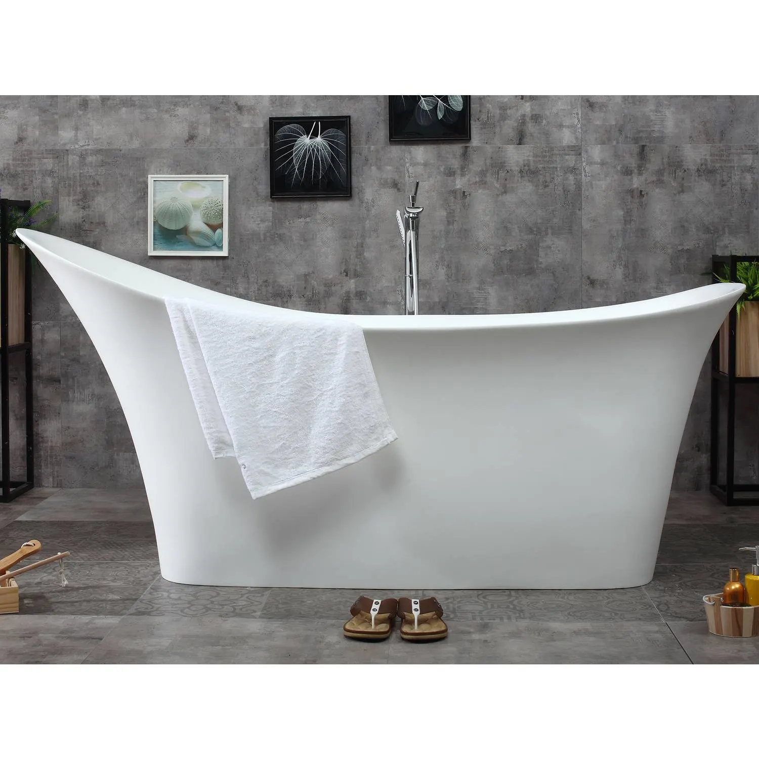 ALFI AB9915 74 inch White Resin Soaking Slipper Bathtub - image 5