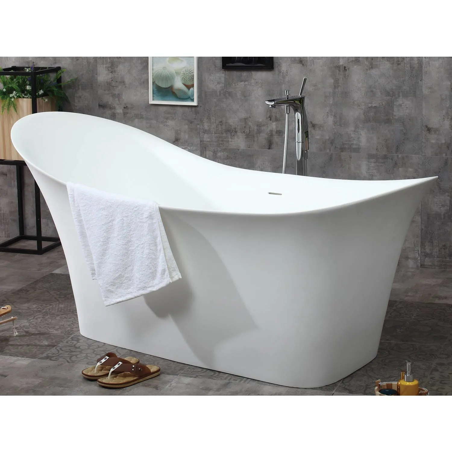 ALFI AB9915 74 inch White Resin Soaking Slipper Bathtub - image 6
