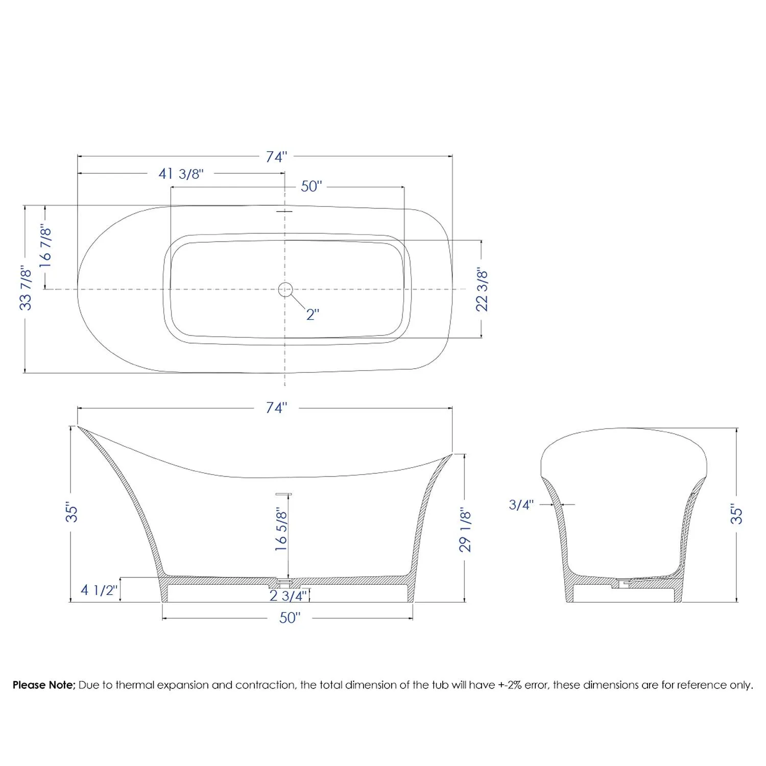 ALFI AB9915 74 inch White Resin Soaking Slipper Bathtub - image 10