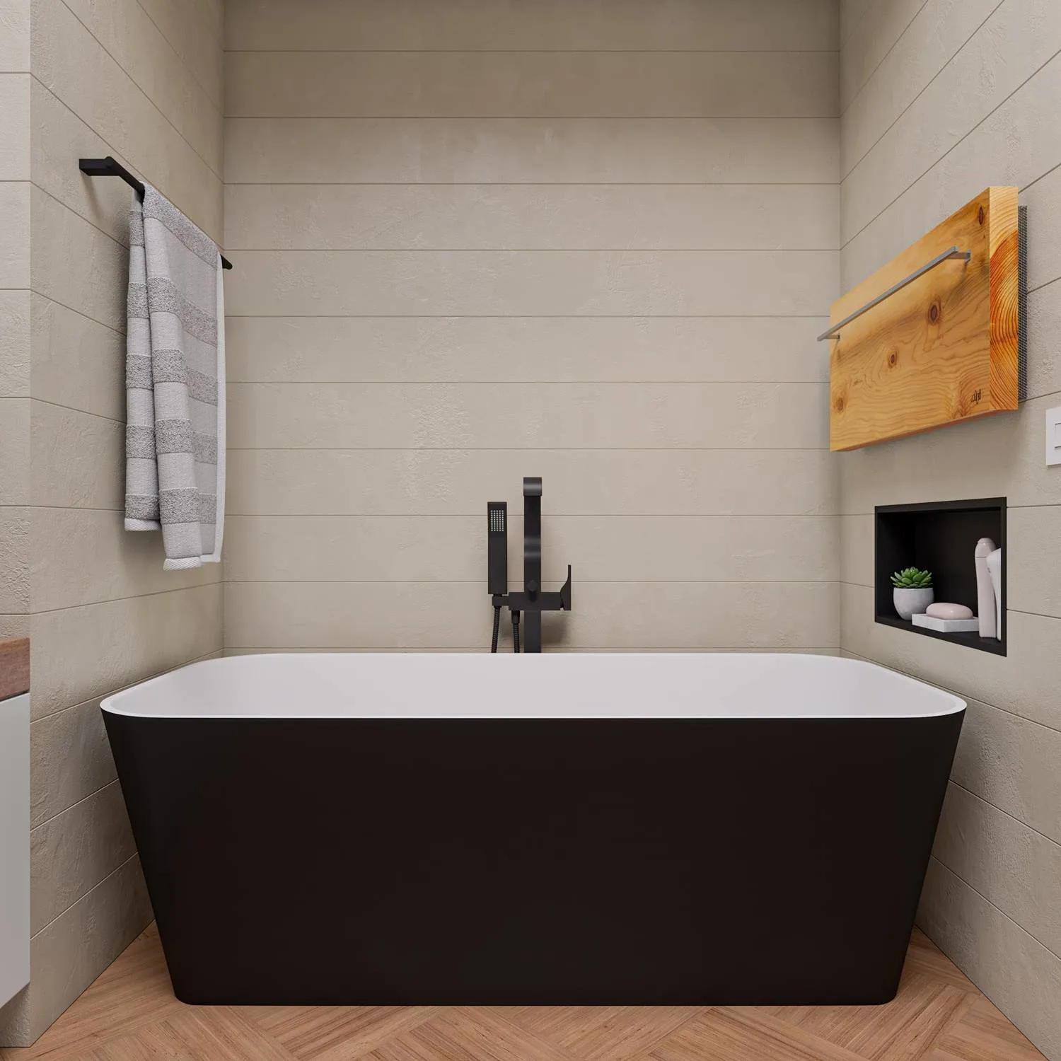 ALFI AB9952BM 67 in Black & White Rectangular Resin Soaking Bathtub - image 4