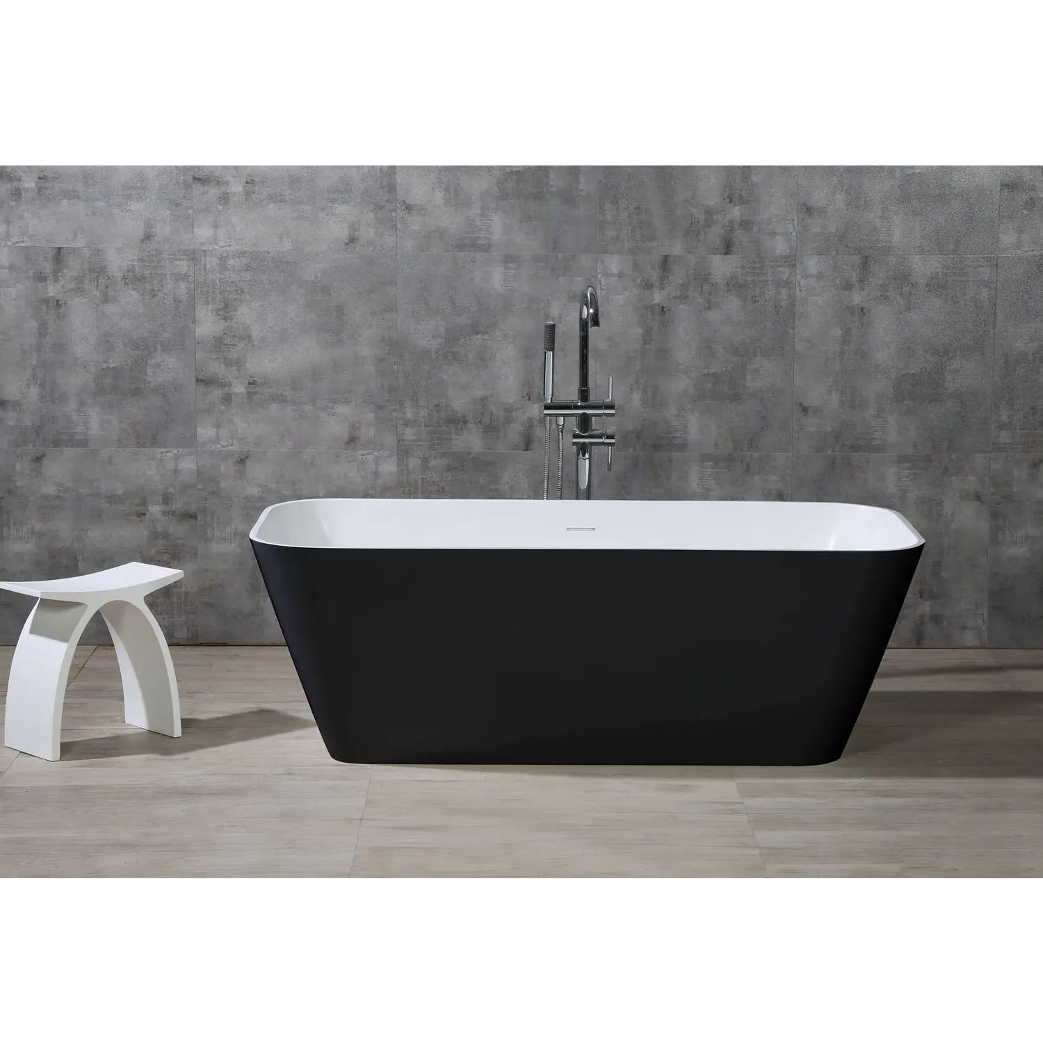 ALFI AB9952BM 67 in Black & White Rectangular Resin Soaking Bathtub - image 6
