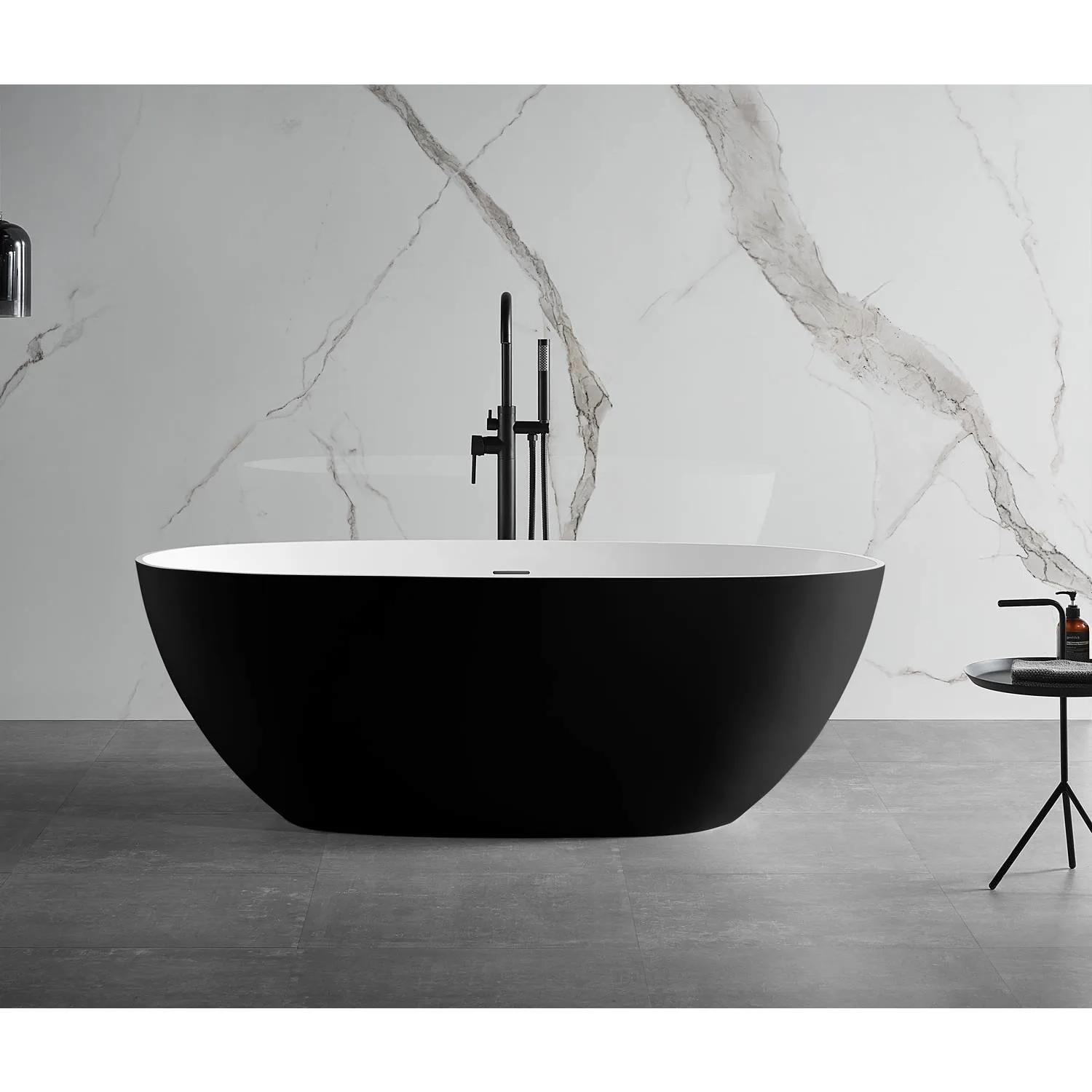 ALFI AB9975BM 59 inch Black and White Oval Resin Soaking Bathtub - image 6