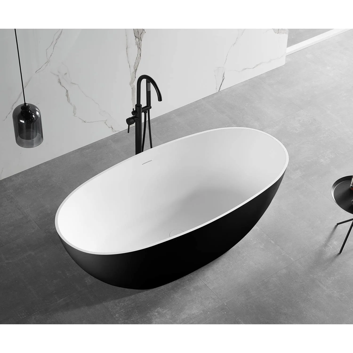 ALFI AB9975BM 59 inch Black and White Oval Resin Soaking Bathtub - image 7