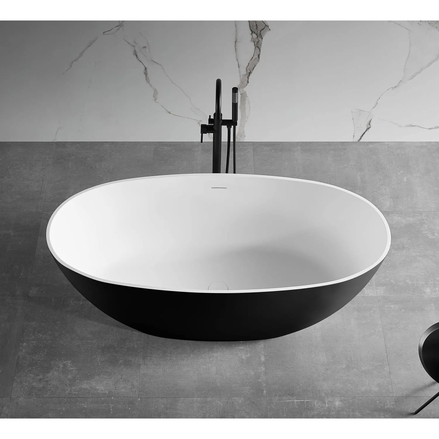 ALFI AB9975BM 59 inch Black and White Oval Resin Soaking Bathtub - image 8
