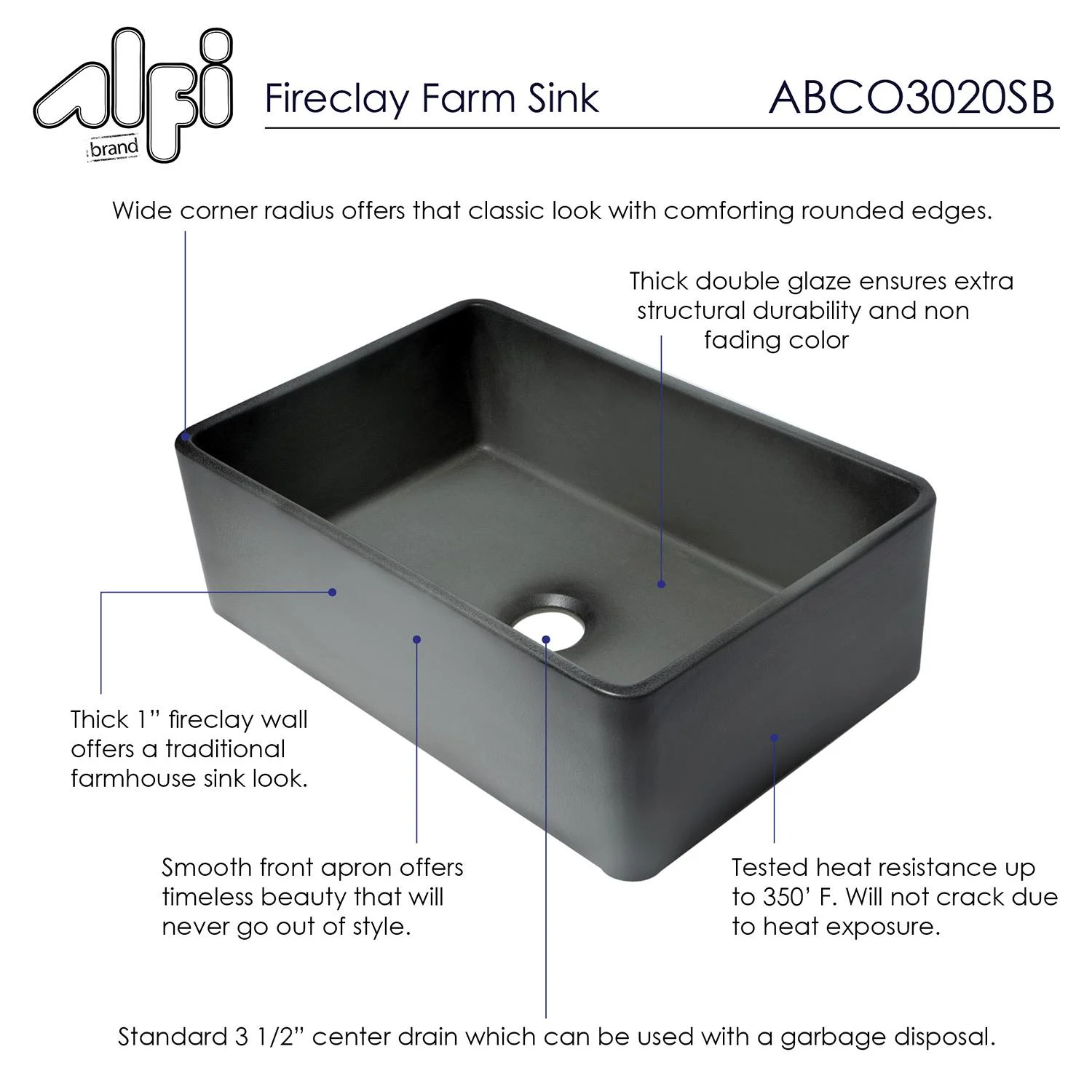 ALFI ABCO3020SB 30 inch Concrete Fireclay Farm Kitchen Sink - image 7