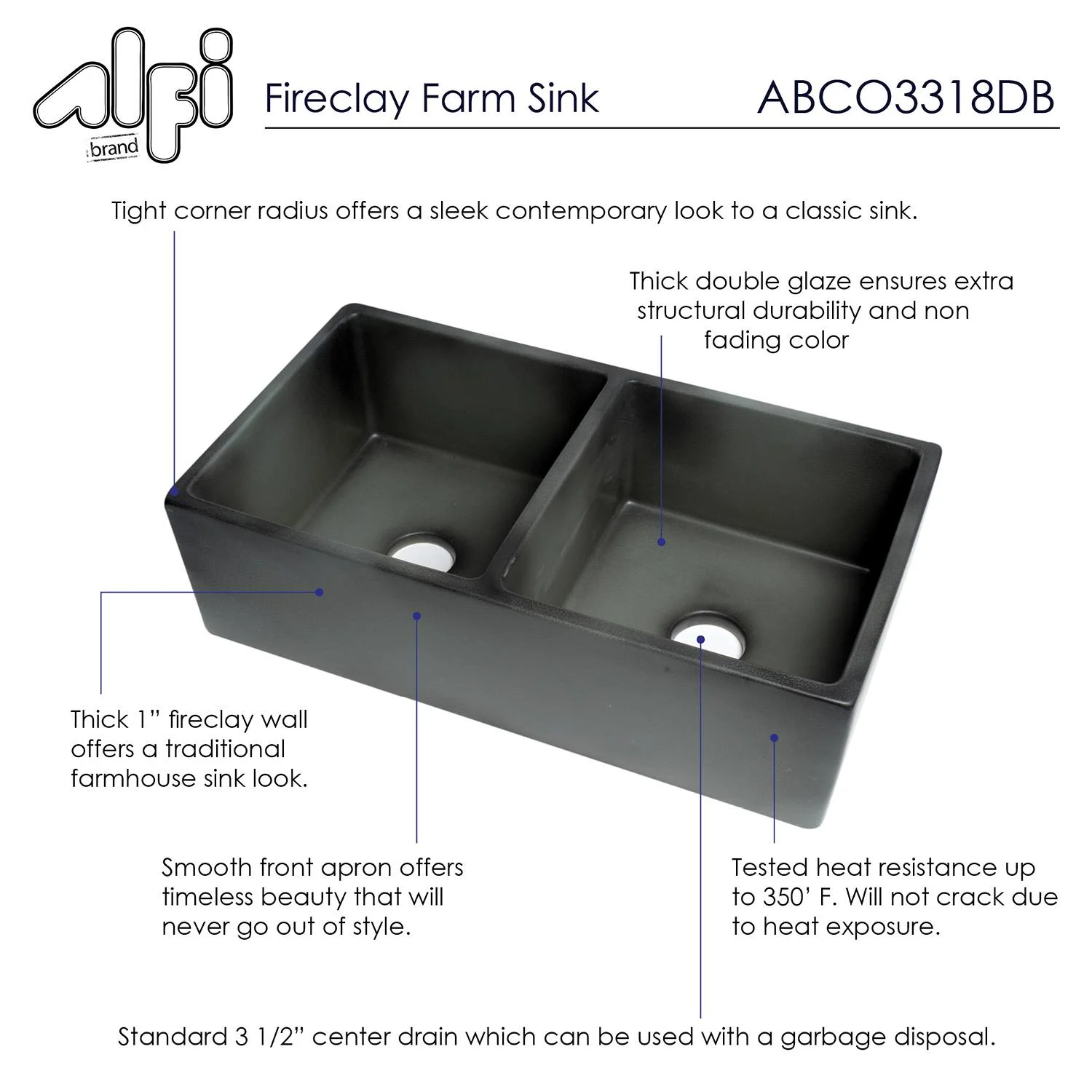 ALFI ABCO3318DB 33 in Concrete Double Bowl Fireclay Farm Kitchen Sink - image 11