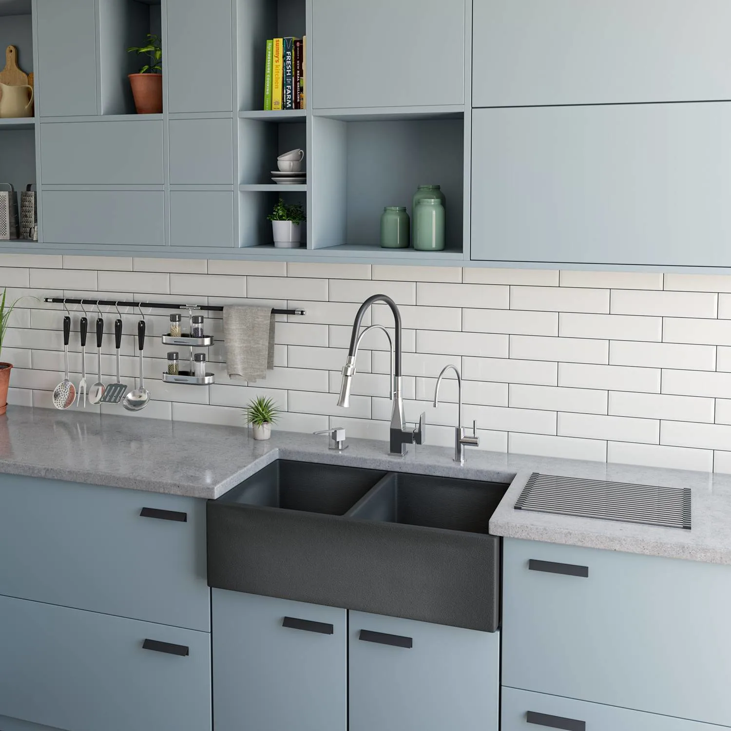 ALFI ABCO3318DB 33 in Concrete Double Bowl Fireclay Farm Kitchen Sink - image 8