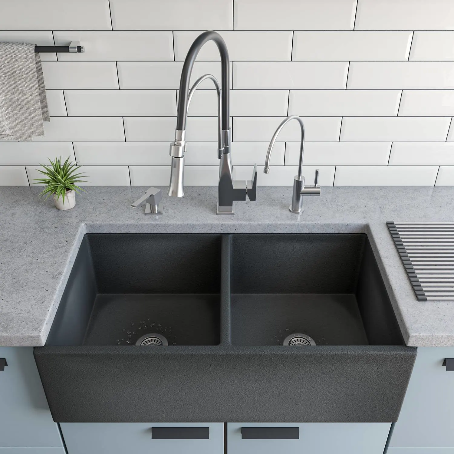 ALFI ABCO3318DB 33 in Concrete Double Bowl Fireclay Farm Kitchen Sink - image 9