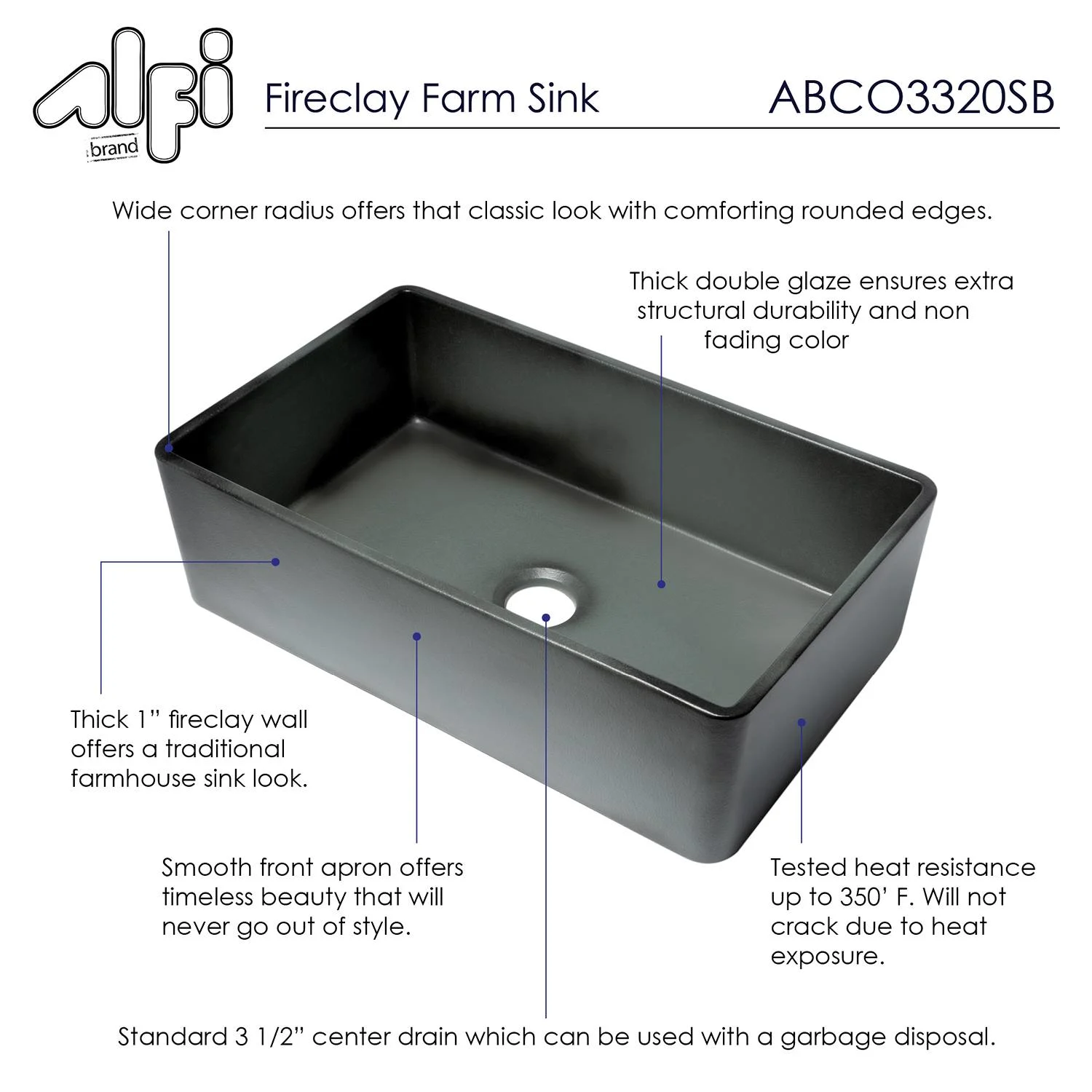 ALFI ABCO3320SB 33 inch Concrete Fireclay Farm Kitchen Sink - image 7