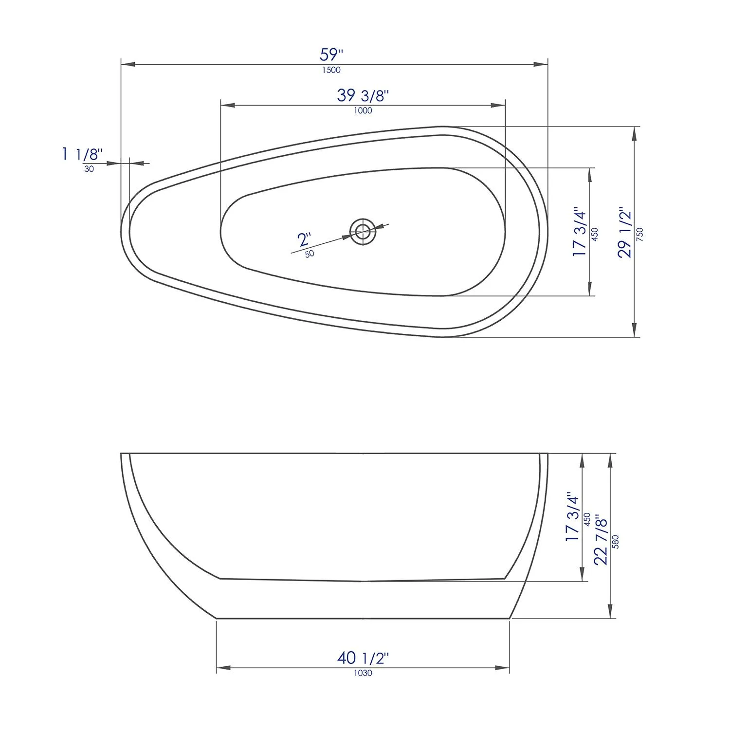 ALFI AB8861 59 inch Acrylic Oval Free Standing Soaking Bathtub - image 3