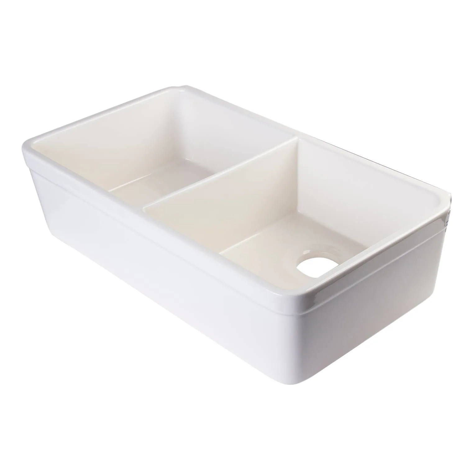 ALFI AB512 32 inch Double Bowl Fireclay Farm Kitchen Sink With 3/4" Lip