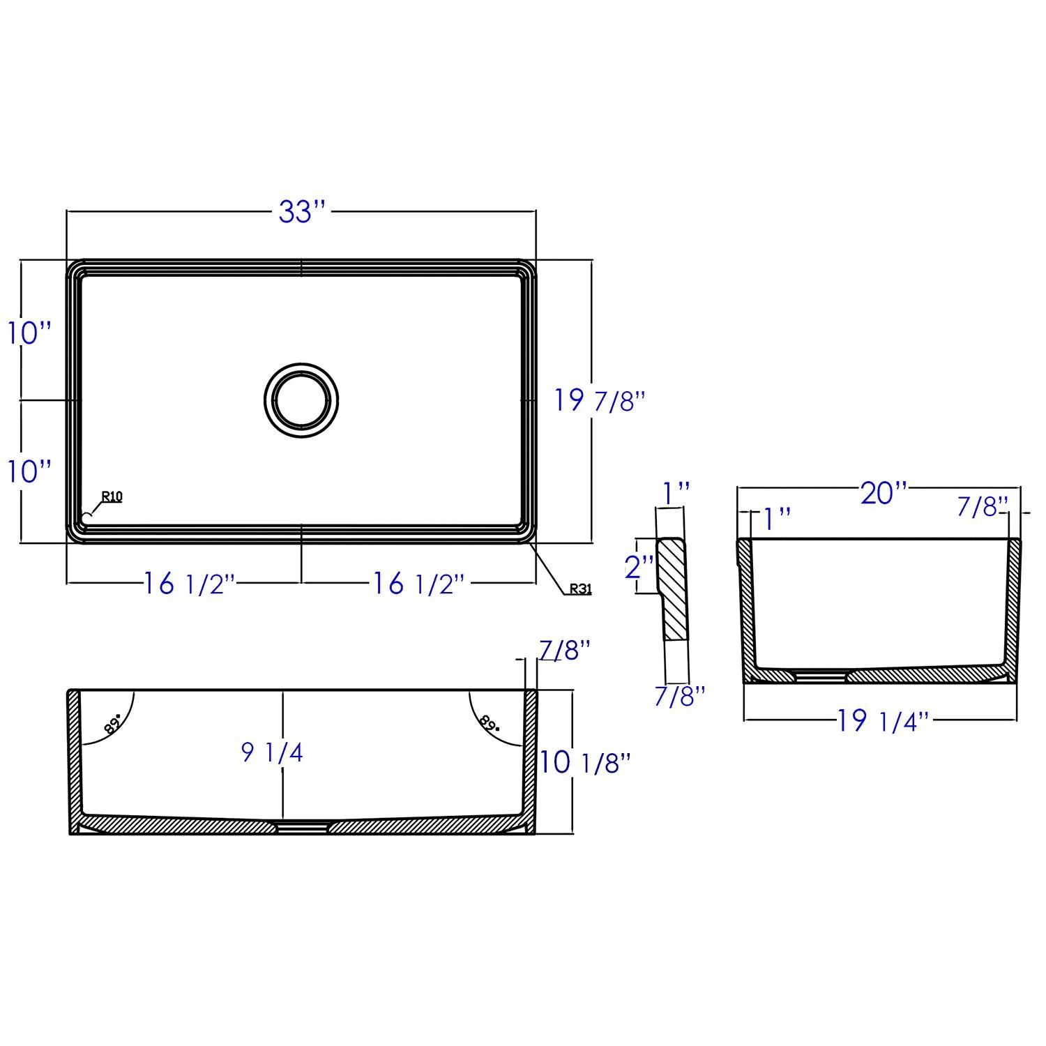 ALFI AB532 33 inch Fluted Single Bowl Fireclay Farm Kitchen Sink - image 7