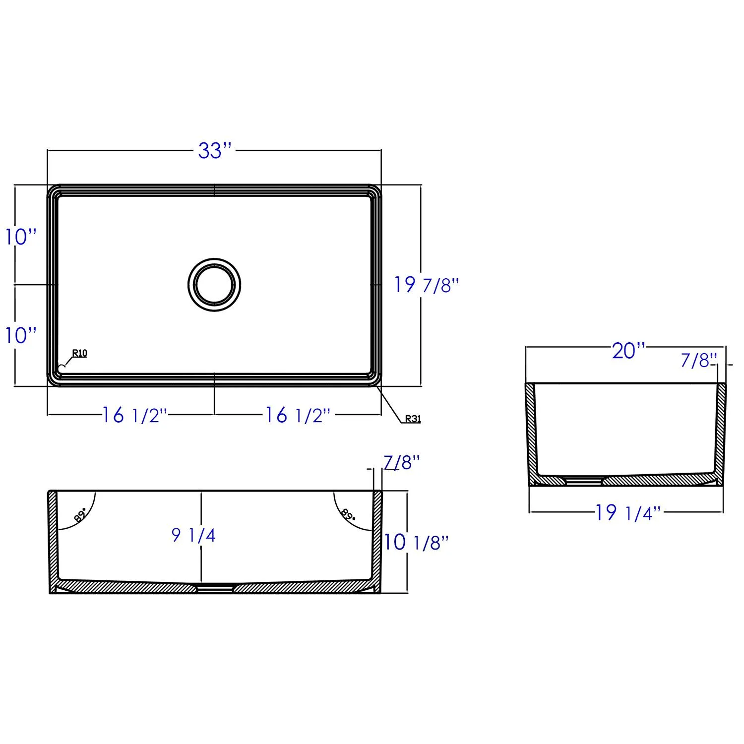 ALFI AB533 33 inch Smooth Single Bowl Fireclay Farm Kitchen Sink - image 6