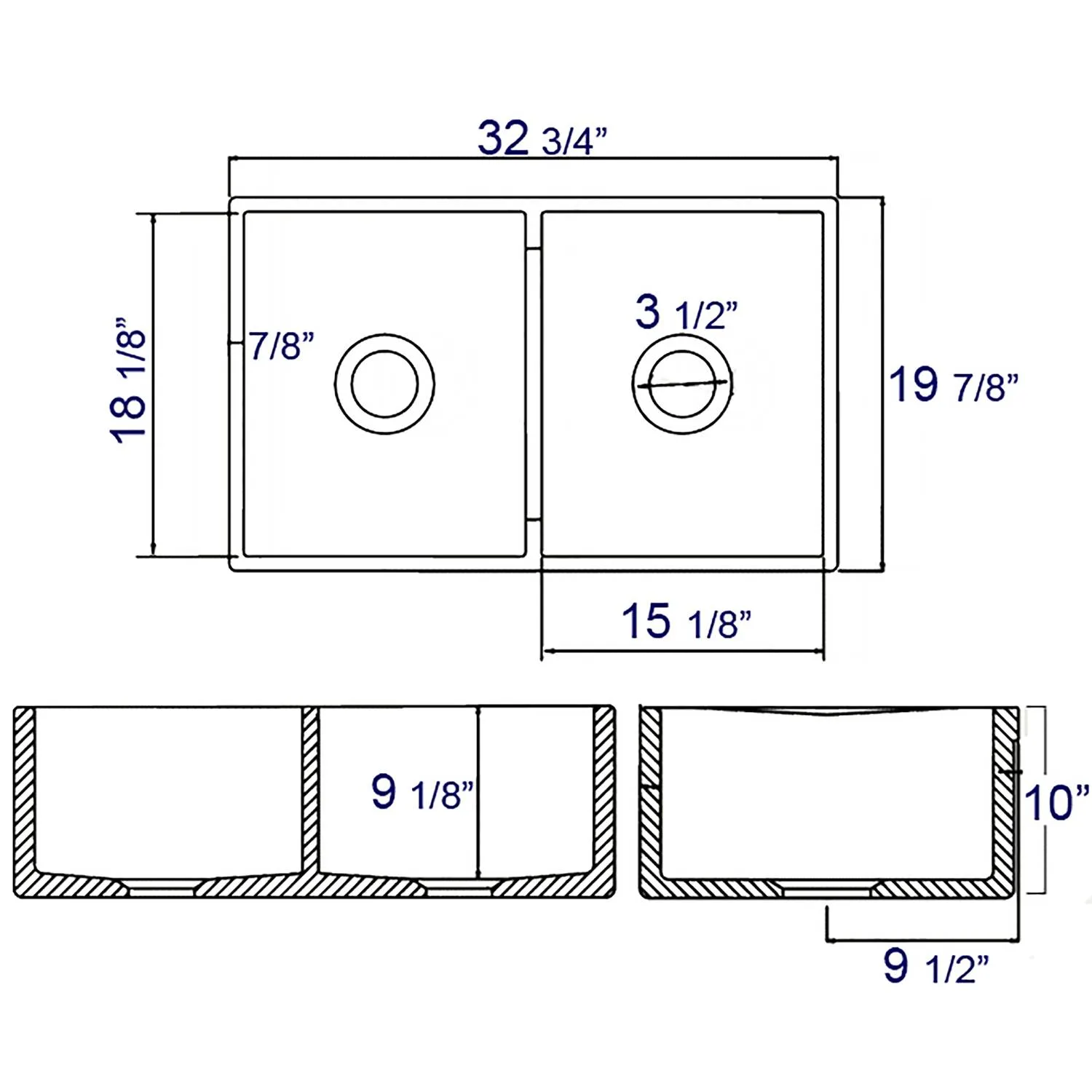 ALFI AB538 32 inch Double Bowl Fireclay Farm Kitchen Sink - image 7