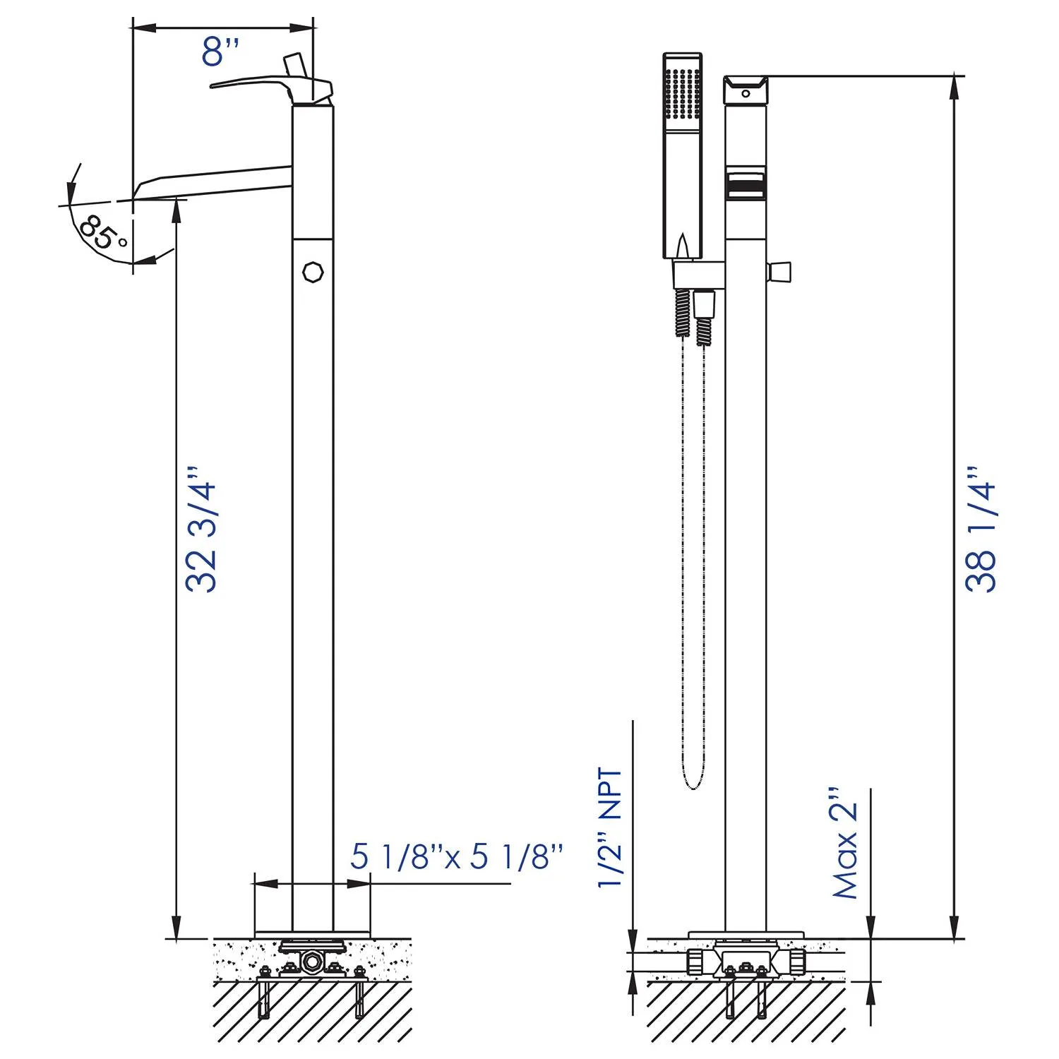 ALFI AB2843 Single Hole Floor Mounted Waterfall Tub Filler - image 8
