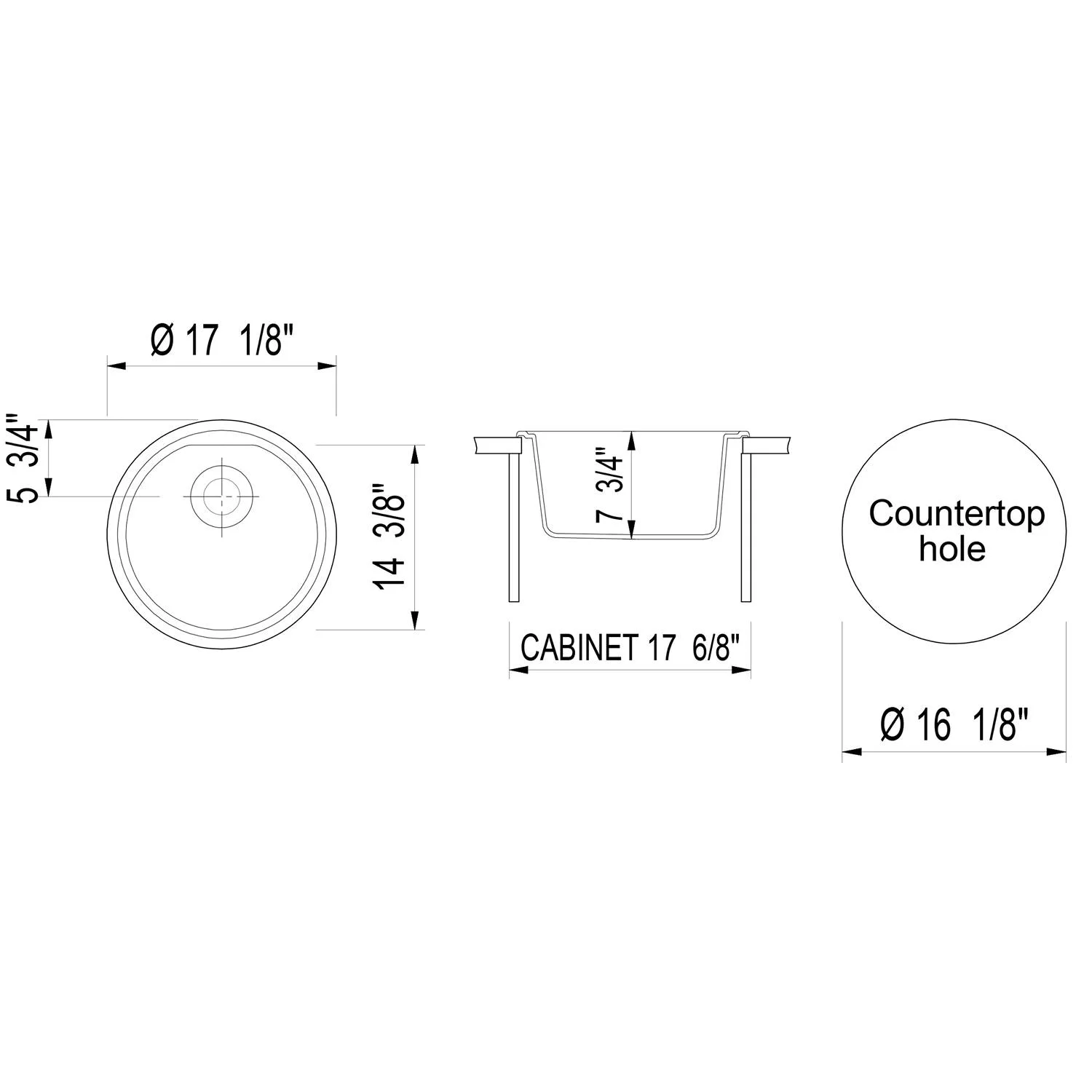 ALFI AB1717DI 17 inch Round Granite Drop-in Prep Kitchen Sink - image 11