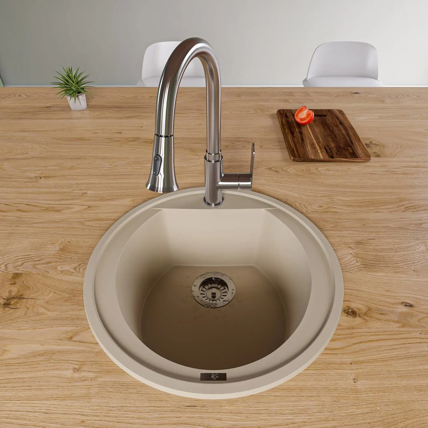 ALFI AB2020DI 20 inch Round Granite Drop-in Prep Kitchen Sink - image 7