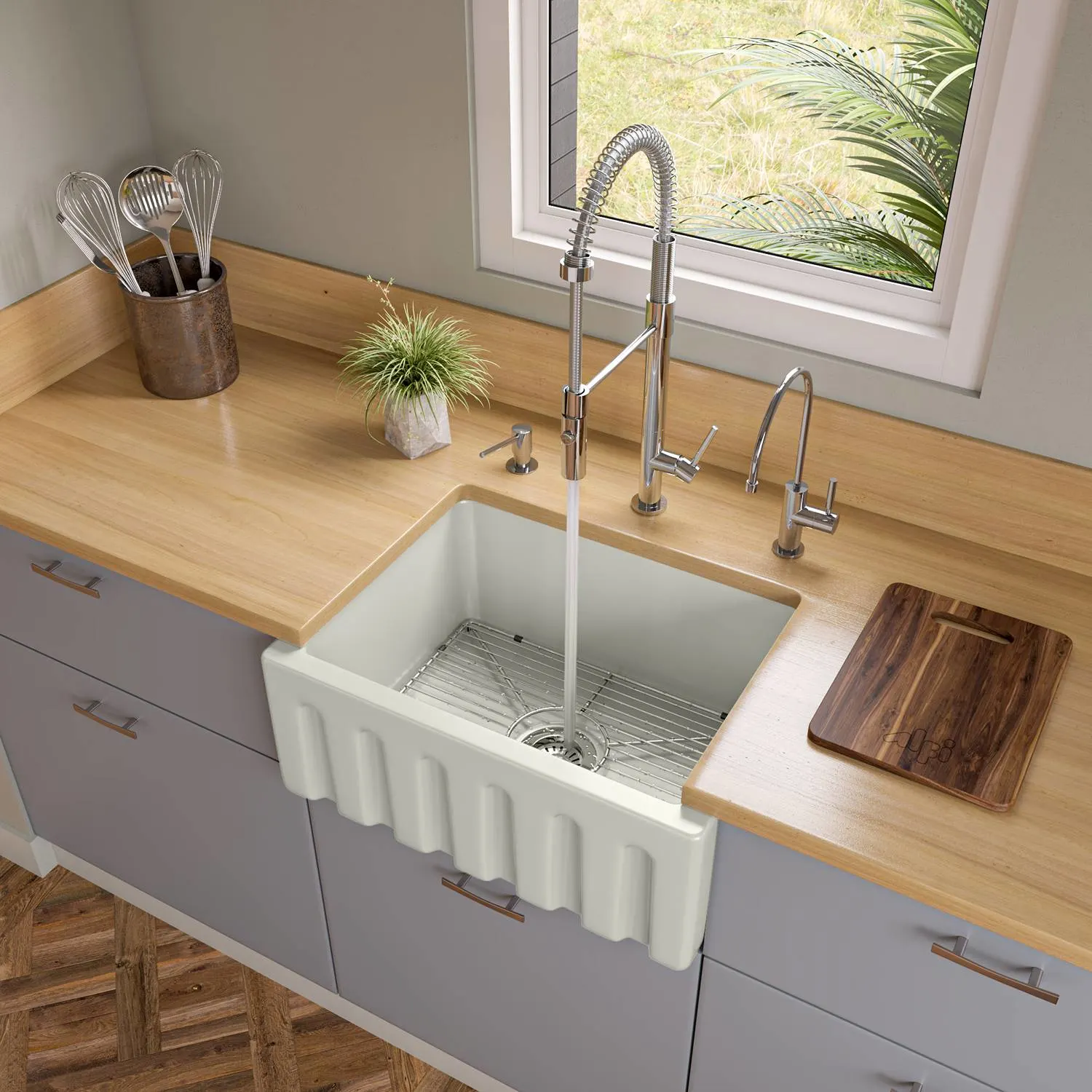 ALFI AB2418HS 24 in Reversible Single Bowl Fireclay Farm Kitchen Sink - image 8