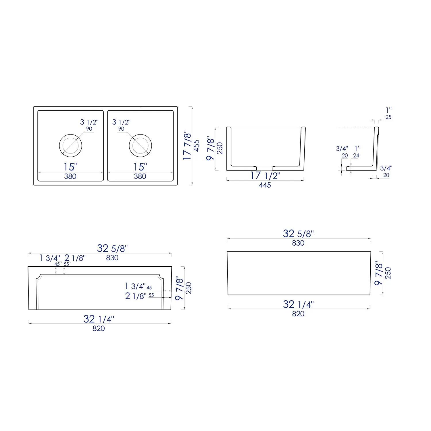 ALFI AB3318DB 33 in Reversible Double Bowl Fireclay Farm Kitchen Sink - image 10