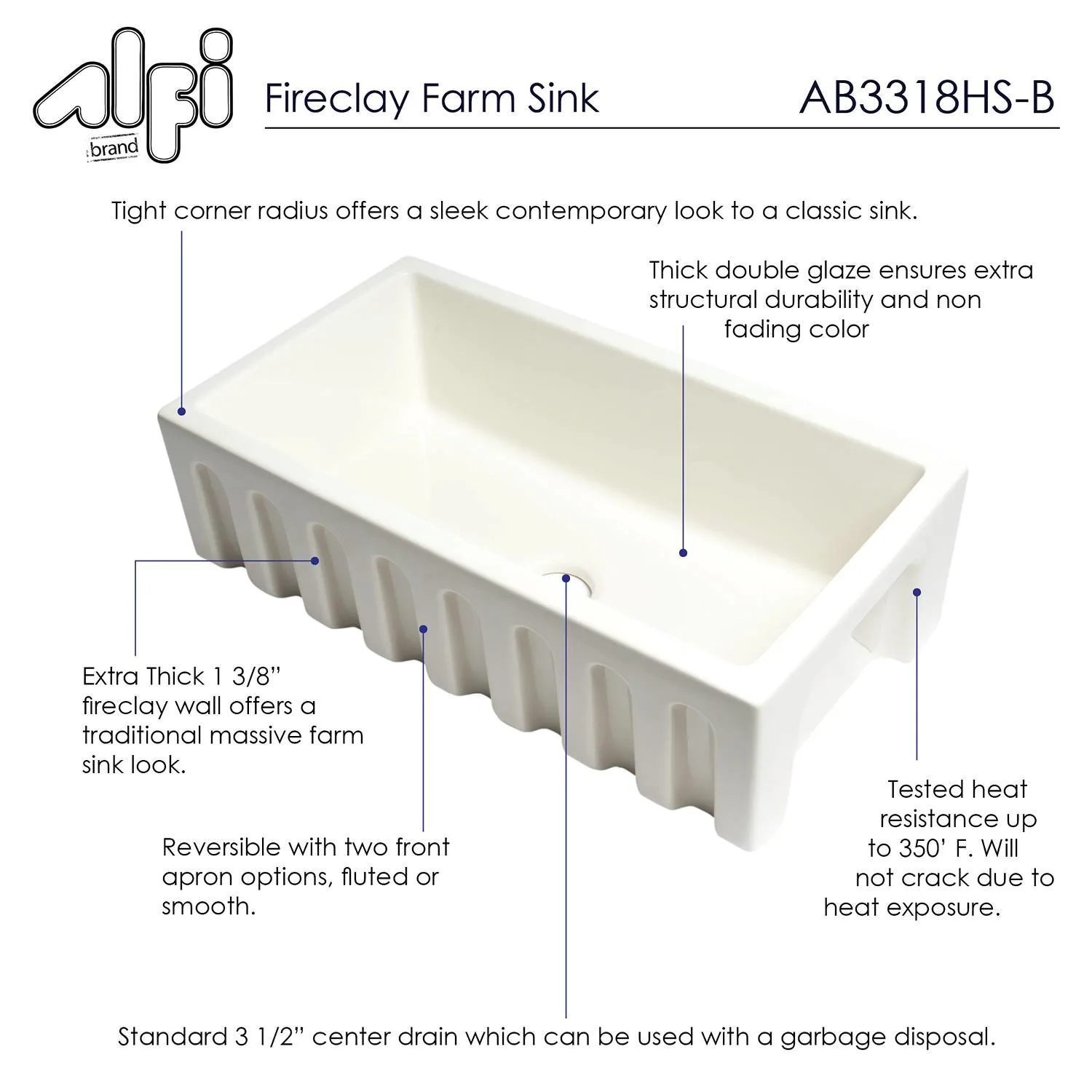 ALFI AB3318HS 33 inch Reversible Fireclay Farm Kitchen Sink - image 10
