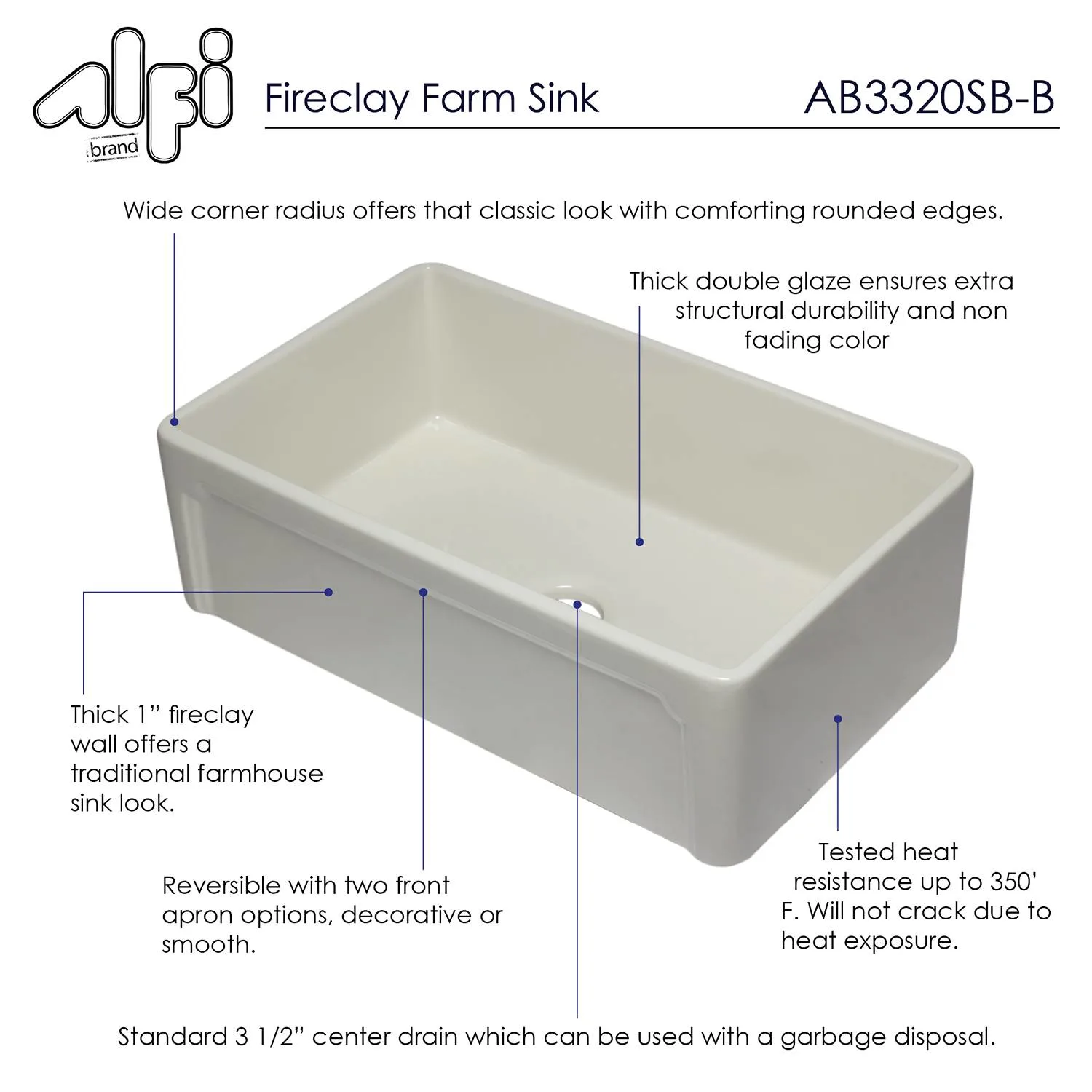 ALFI AB3320SB 33 inch Reversible Fireclay Farm Kitchen Sink - image 9