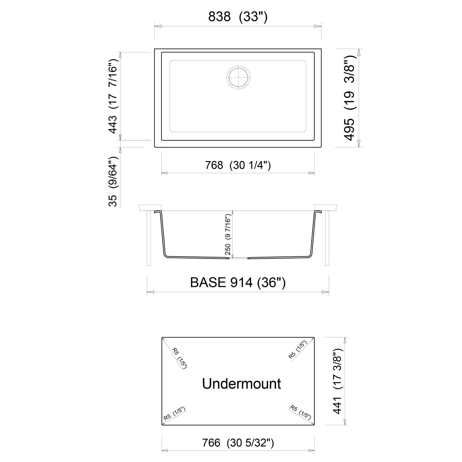 ALFI AB3322UM 33 inch Single Bowl Granite Undermount Kitchen Sink - image 9