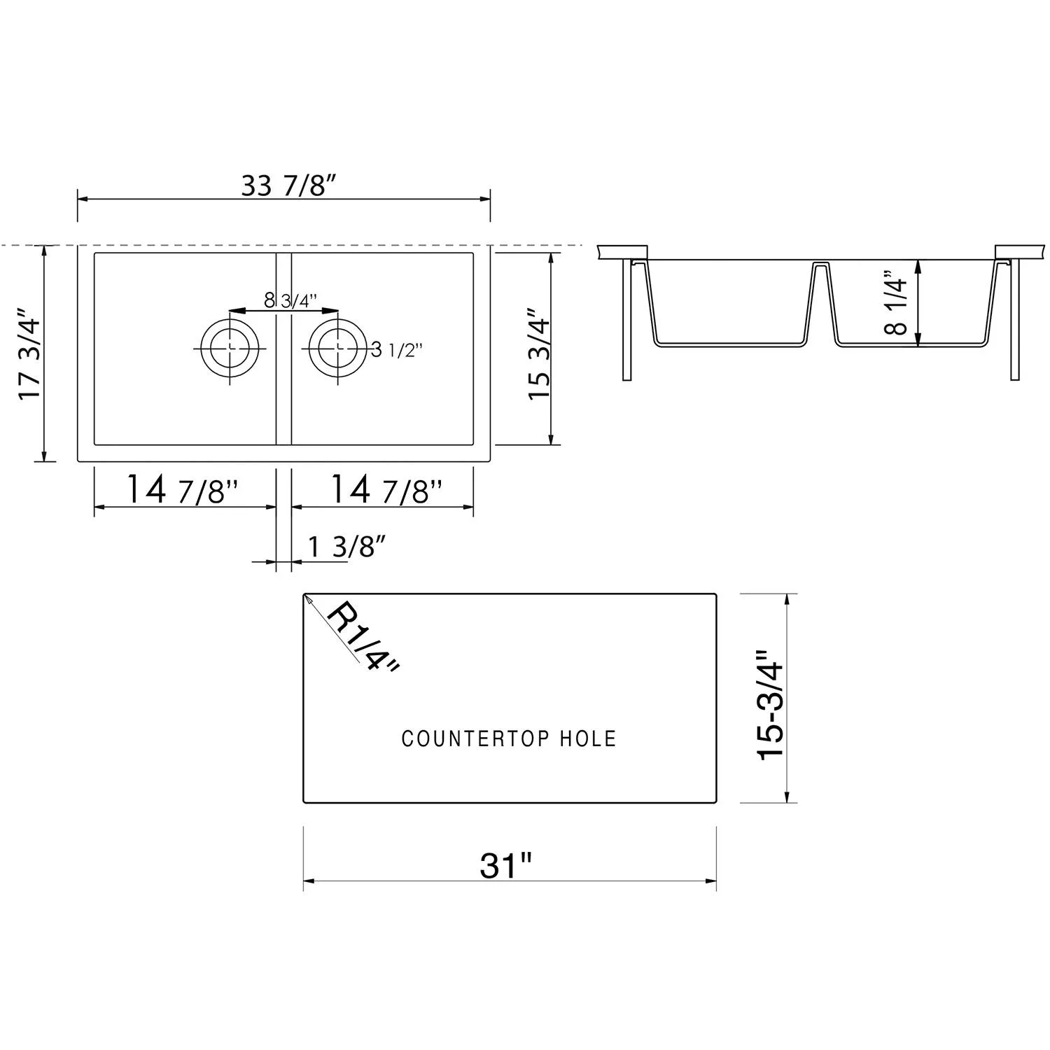 ALFI AB3420UM 34 inch Double Bowl Granite Undermount Kitchen Sink - image 8