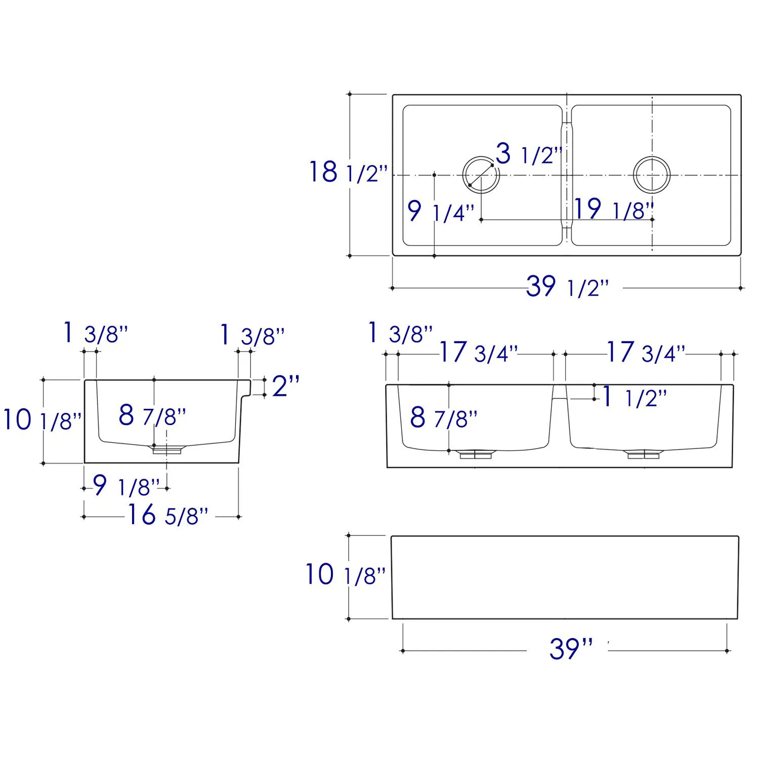 ALFI AB3918DB 39 inch Smooth Double Bowl Fireclay Farm Kitchen Sink - image 7