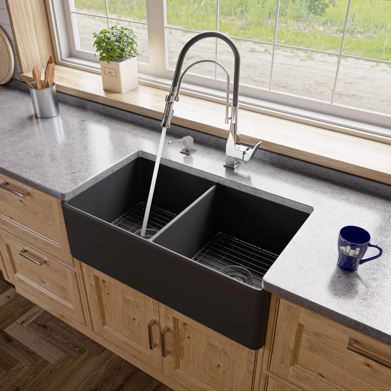 ALFI ABF3318D 33 inch Smooth Double Bowl Fireclay Farm Kitchen Sink - image 6