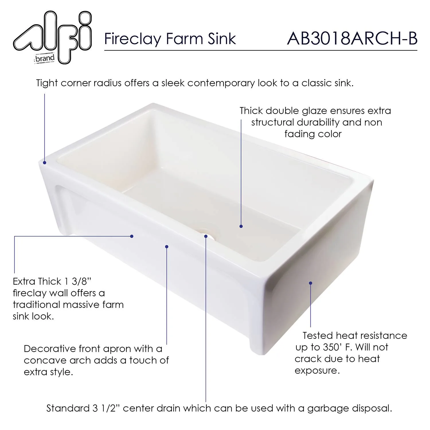 ALFI AB3018ARCH 30 inch Arched Single Bowl Fireclay Farm Kitchen Sink - image 6