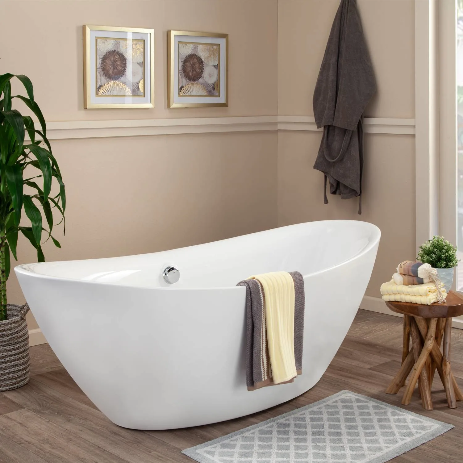 Altair Allegra 71 x 34 Inch White Freestanding Oval Acrylic Bathtub - image 4