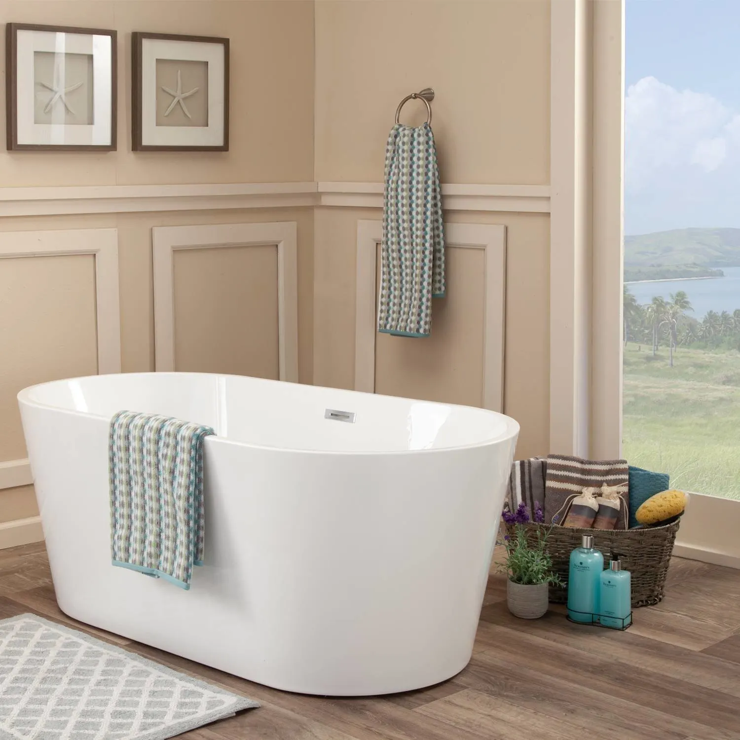 Altair Cielo 59 x 30 Inch White Freestanding Oval Acrylic Bathtub - image 6