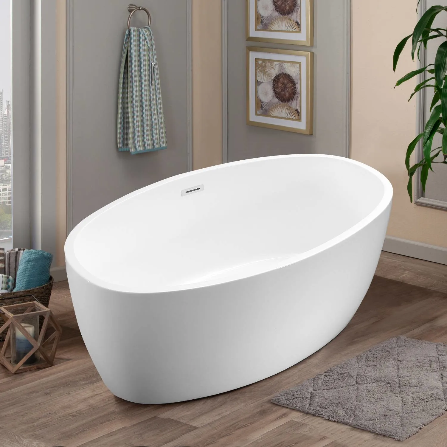 Altair Jolie 55 x 32 Inch White Freestanding Oval Acrylic Bathtub - image 6