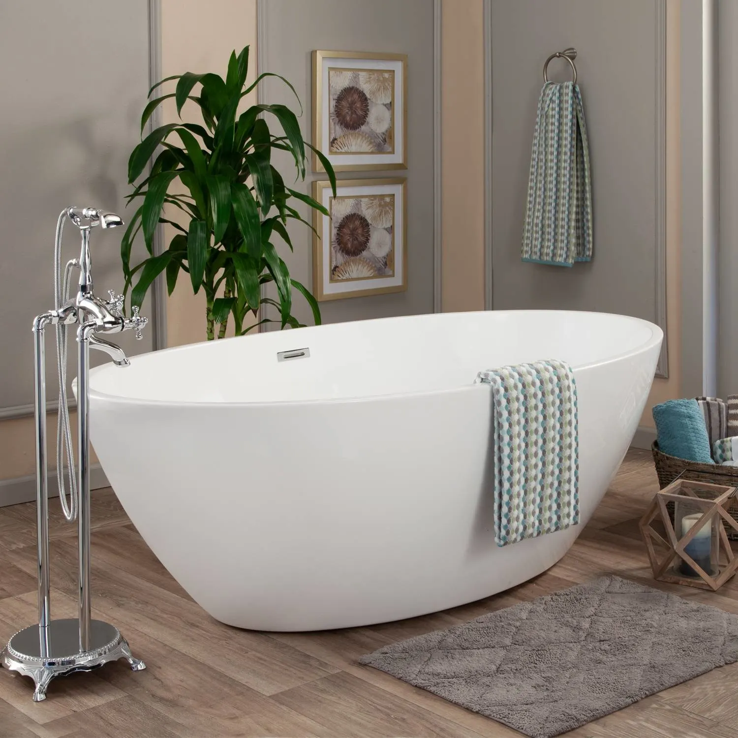 Altair Jolie 69 x 40 Inch White Freestanding Oval Acrylic Bathtub - image 6