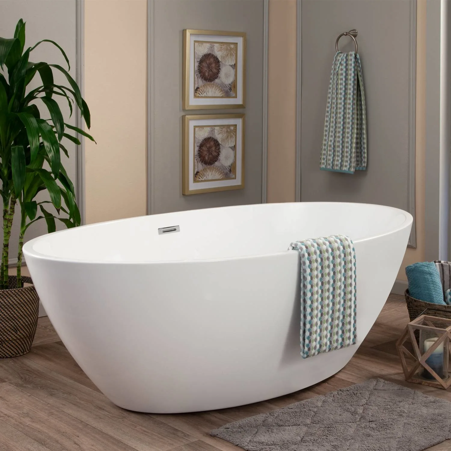 Altair Jolie 69 x 40 Inch White Freestanding Oval Acrylic Bathtub - image 8