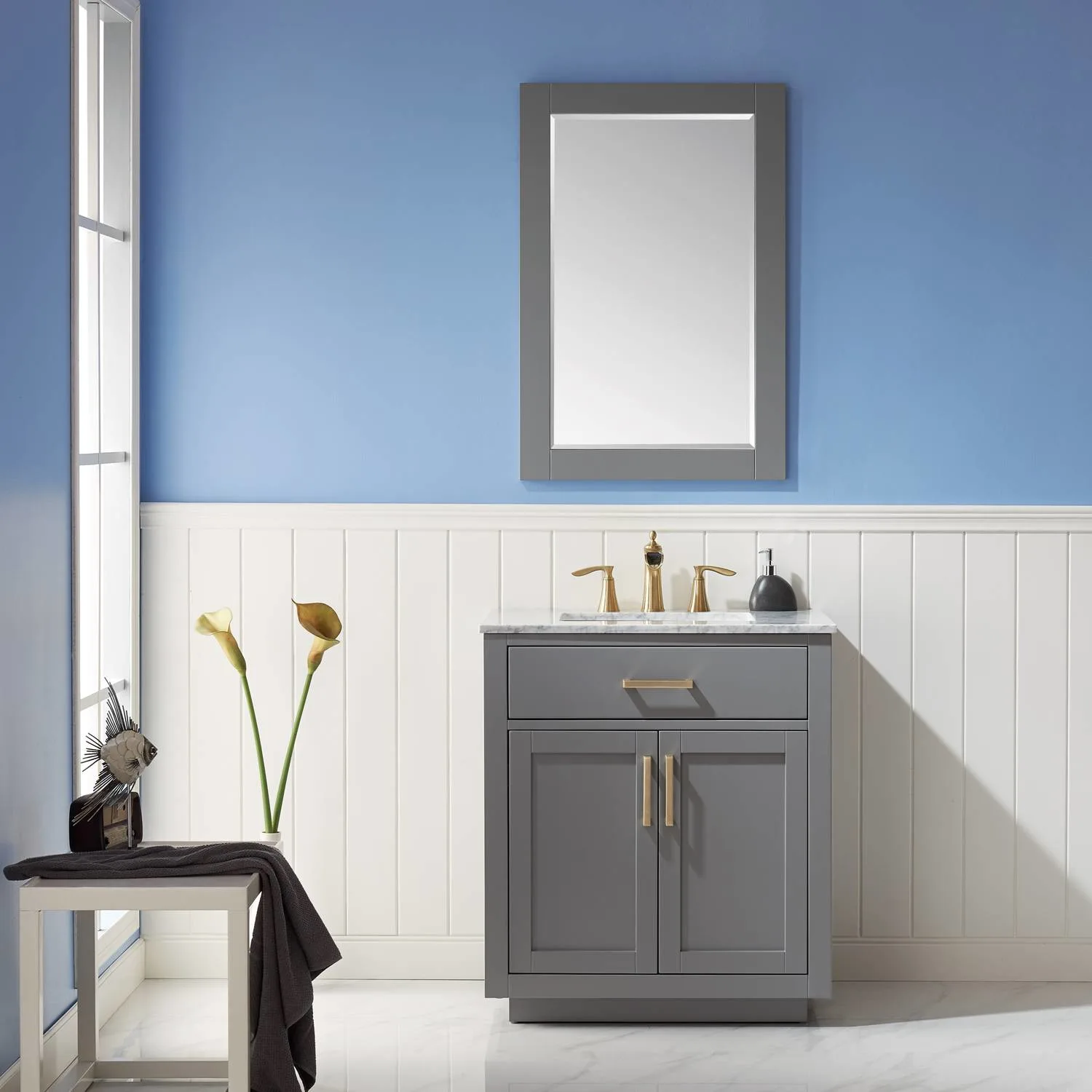 Altair Ivy 30 Inch Solid Plywood White Carrara Single Vanity - image 3