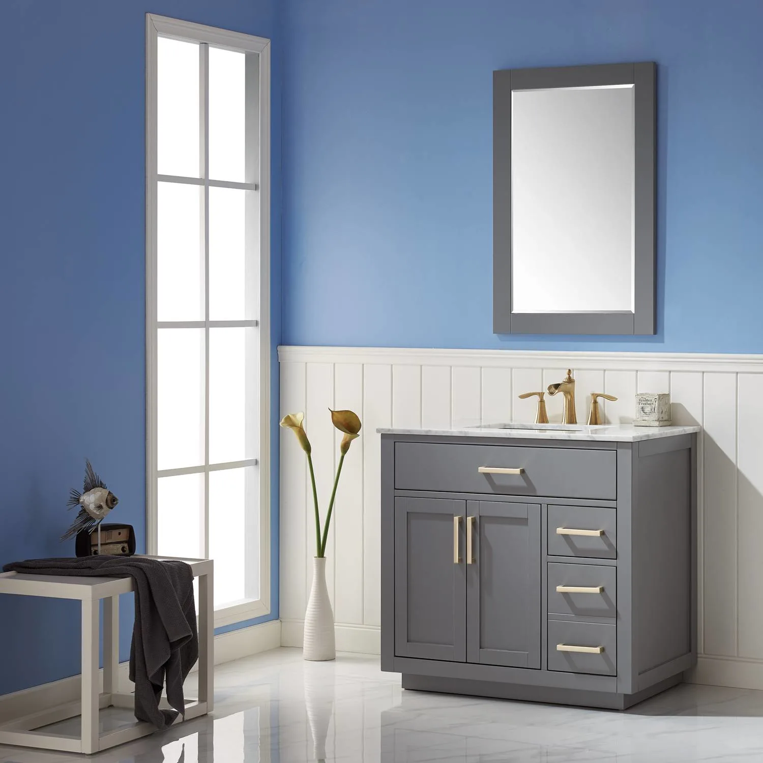 Altair Ivy 36 Inch Solid Plywood White Carrara Single Vanity - image 7