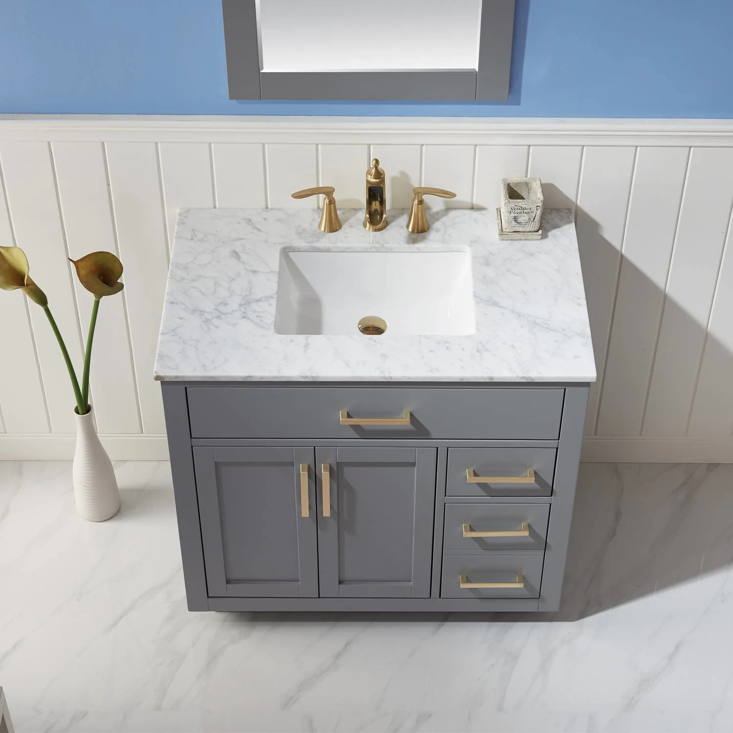 Altair Ivy 36 Inch Solid Plywood White Carrara Single Vanity - image 9