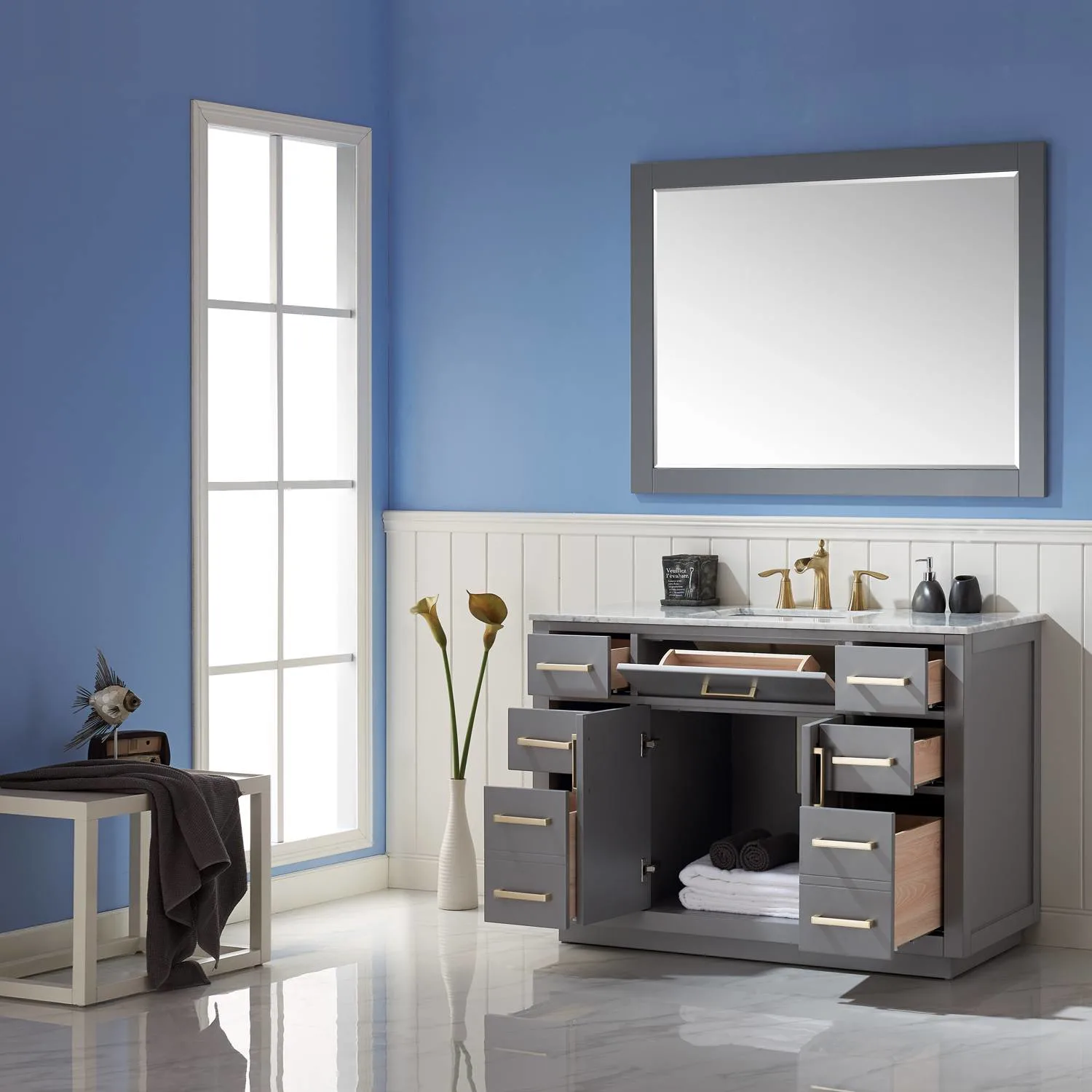 Altair Ivy 48 Inch Solid Plywood White Carrara Single Vanity - image 9